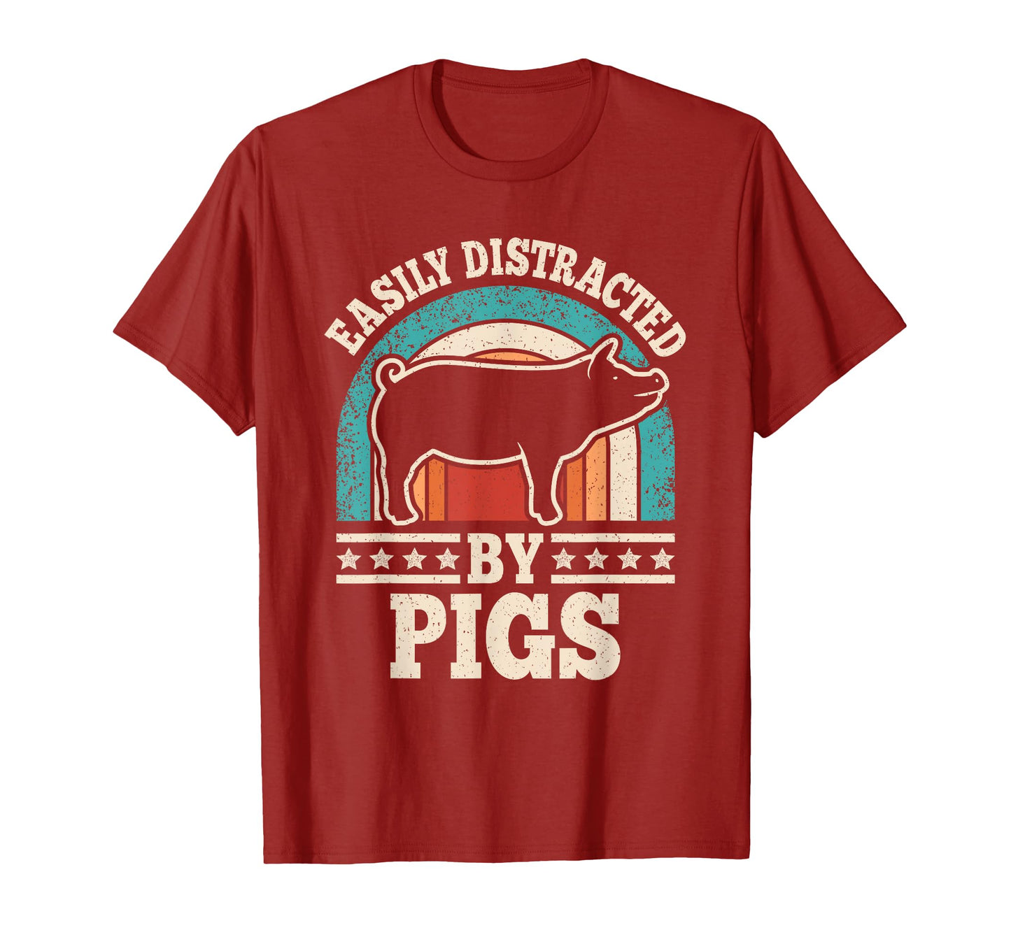 Easily Distracted By Pigs Farming Farmer Retro Men Women T-Shirt