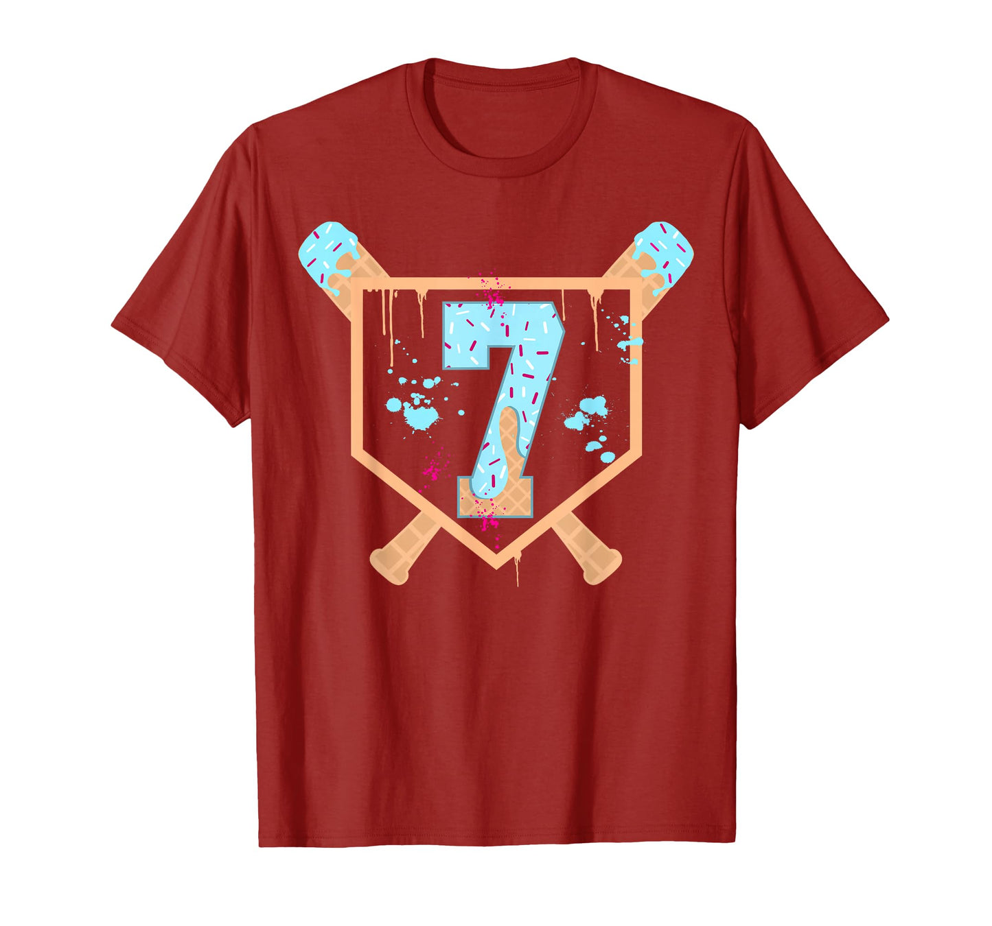 Baseball 7 Year Old Ice Cream Drip 7th Birthday Boy Number 7 T-Shirt