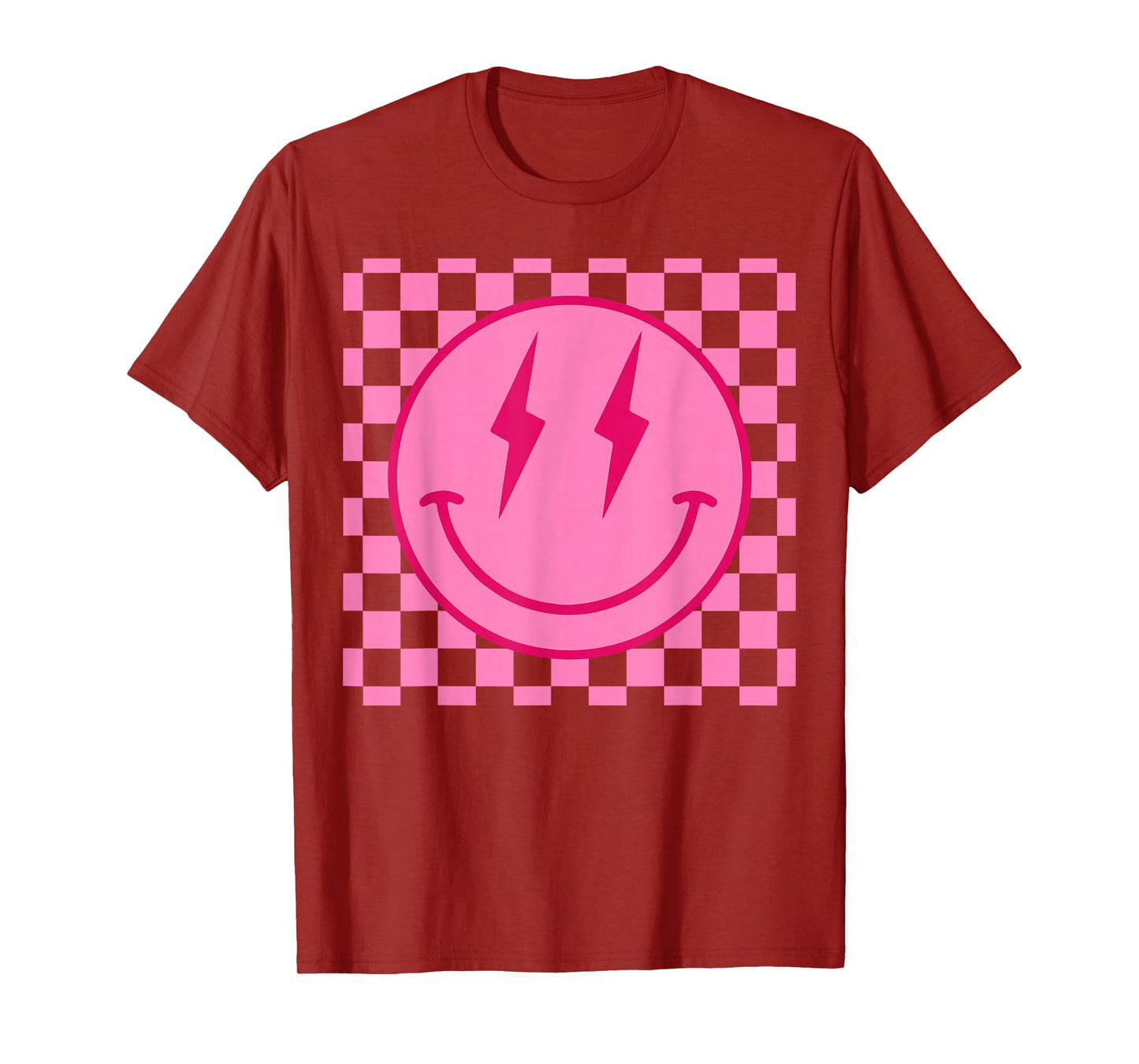 Retro Happy Face Shirt Checkered Pattern Smile Face Trendy T-Shirt