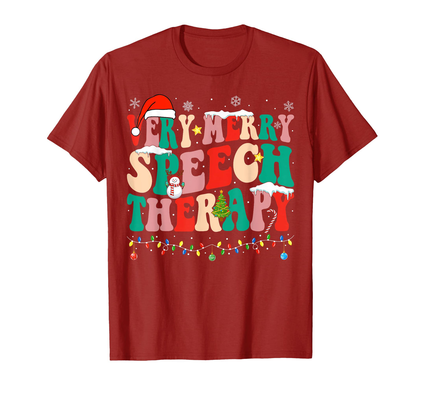 Very Merry Speech Therapy Christmas Speech Therapist SLP T-Shirt