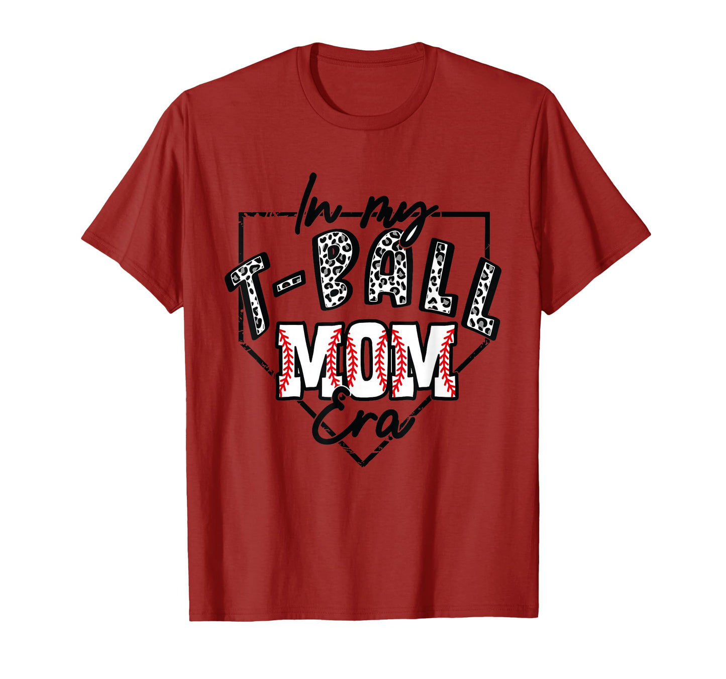 In My T-Ball Mom Era T-Ball Ball Mama Mother Leopard Print T-Shirt, Small, White