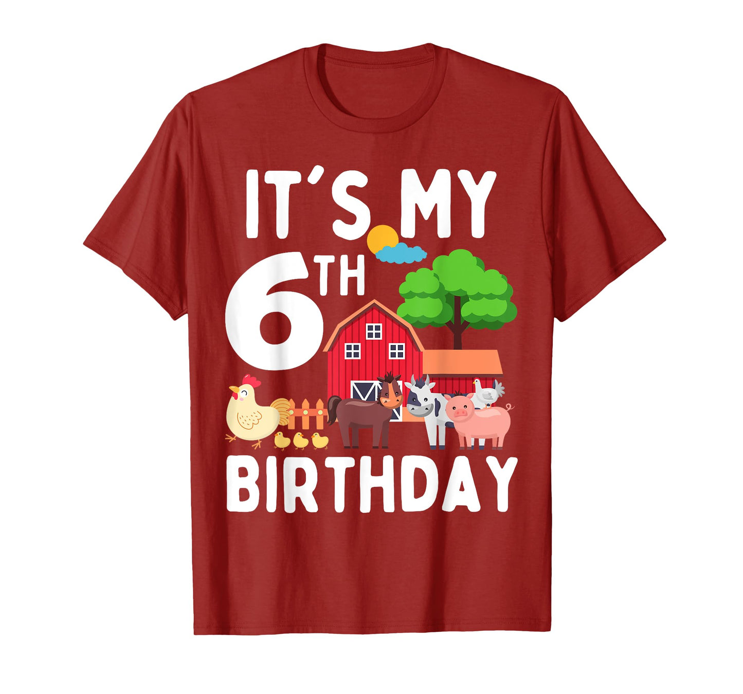 It's My 6th Birthday 6 Years Old Farm Animals Theme for Kids T-Shirt