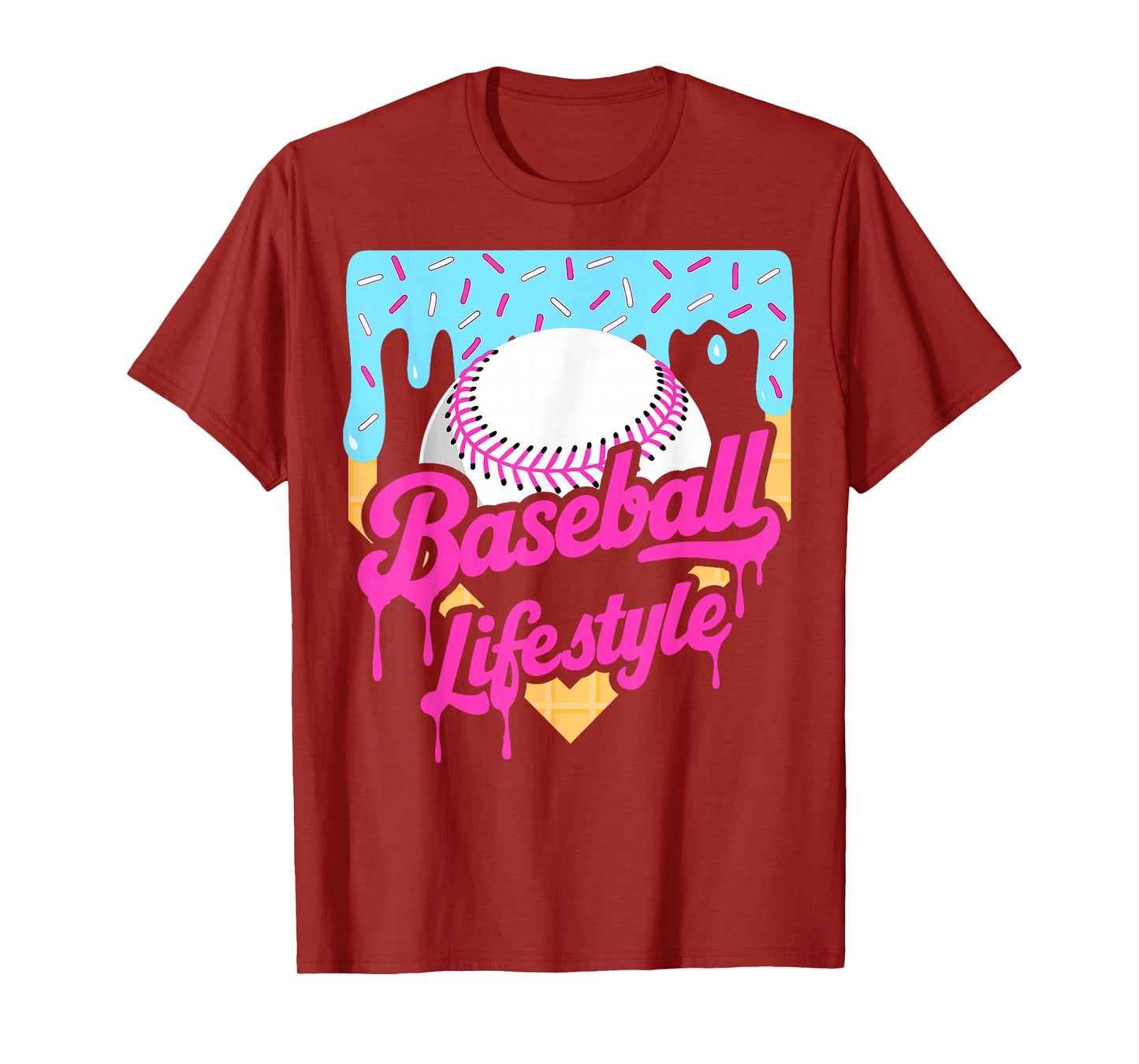 Baseball Life Lifestyle Home Plate Ice Cream Drip Men Boys T-Shirt