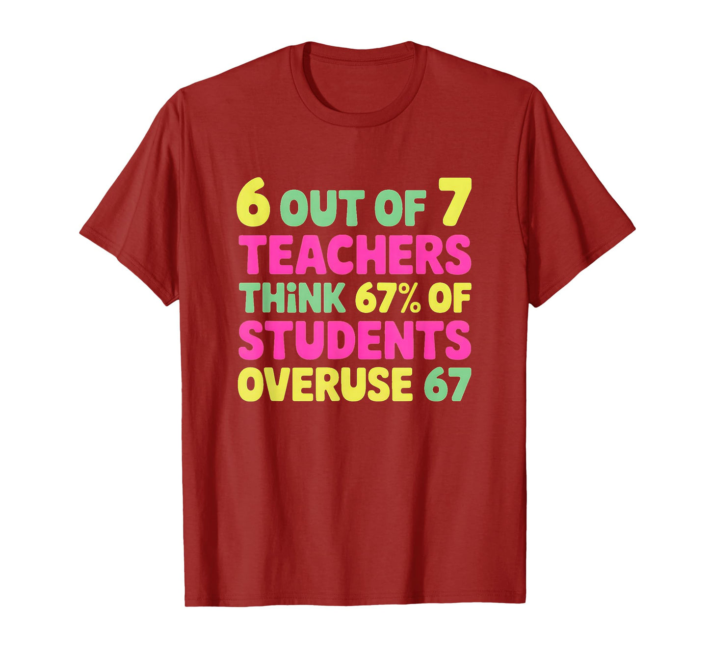 Funny 67 Teacher Shirt - Teacher 6 7 Funny Overuse 67 T-Shirt