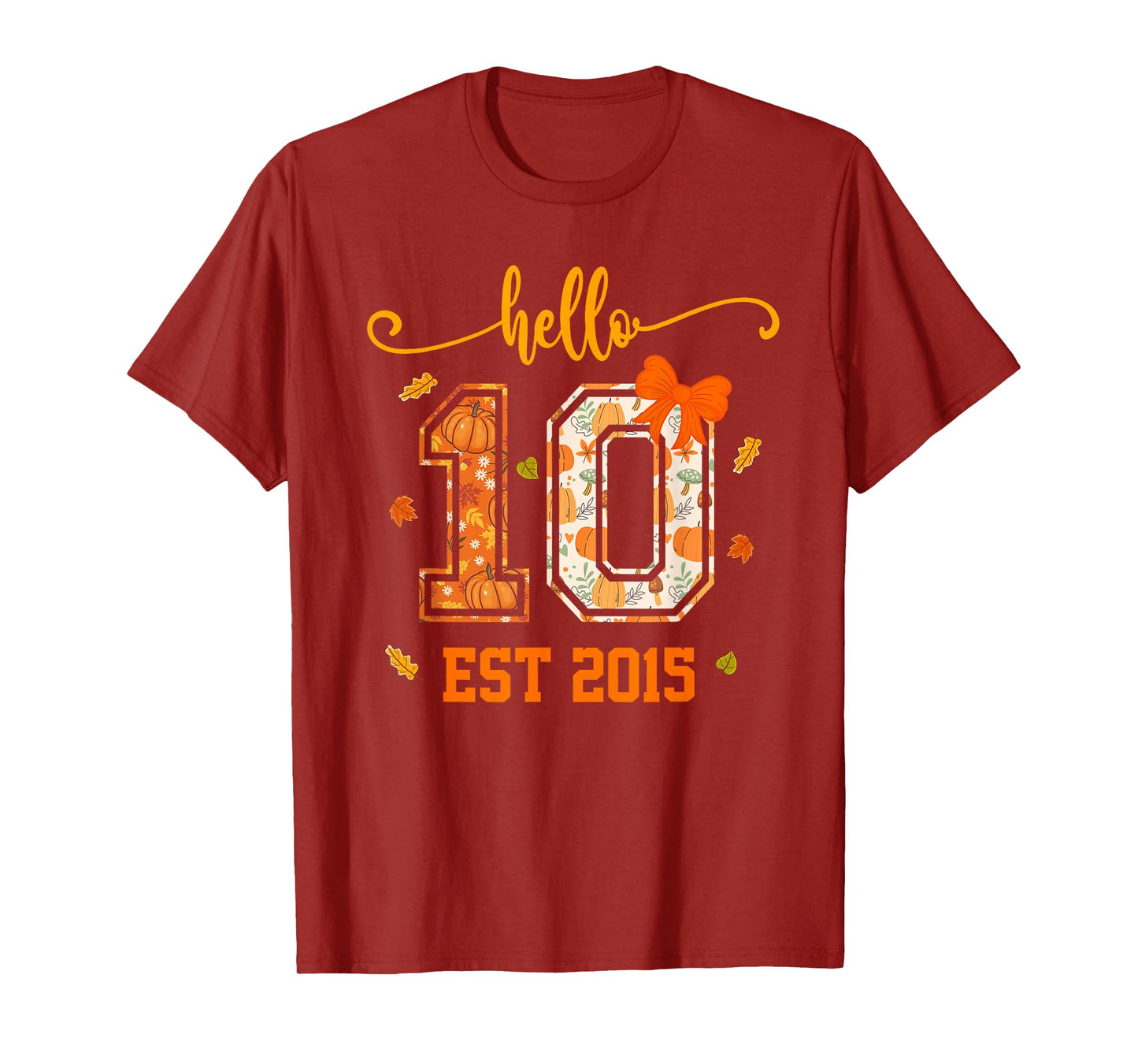 Hello 10 Est 2015 Preppy Coquette Fall 10th Birthday Girl T-Shirt