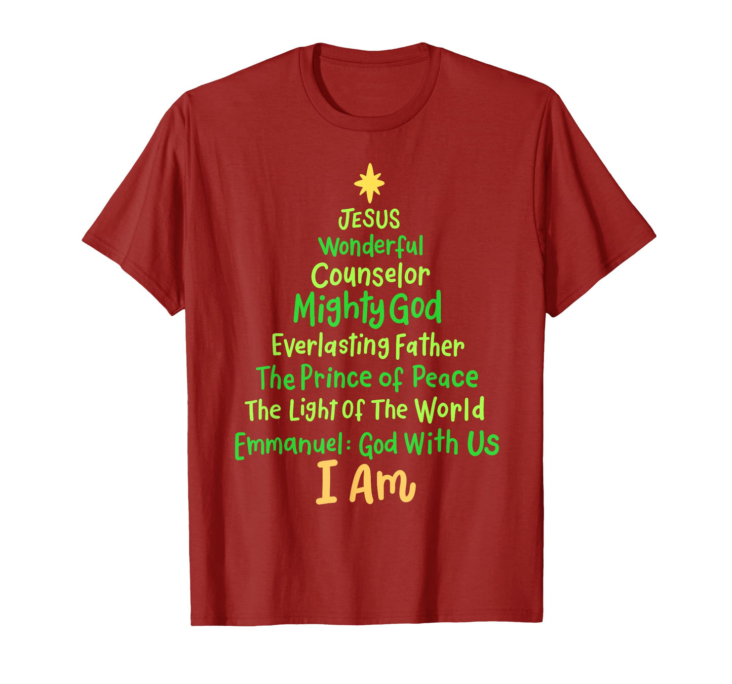 Christian Christmas Jesus Bible Names Xmas Tree Shaped T-Shirt