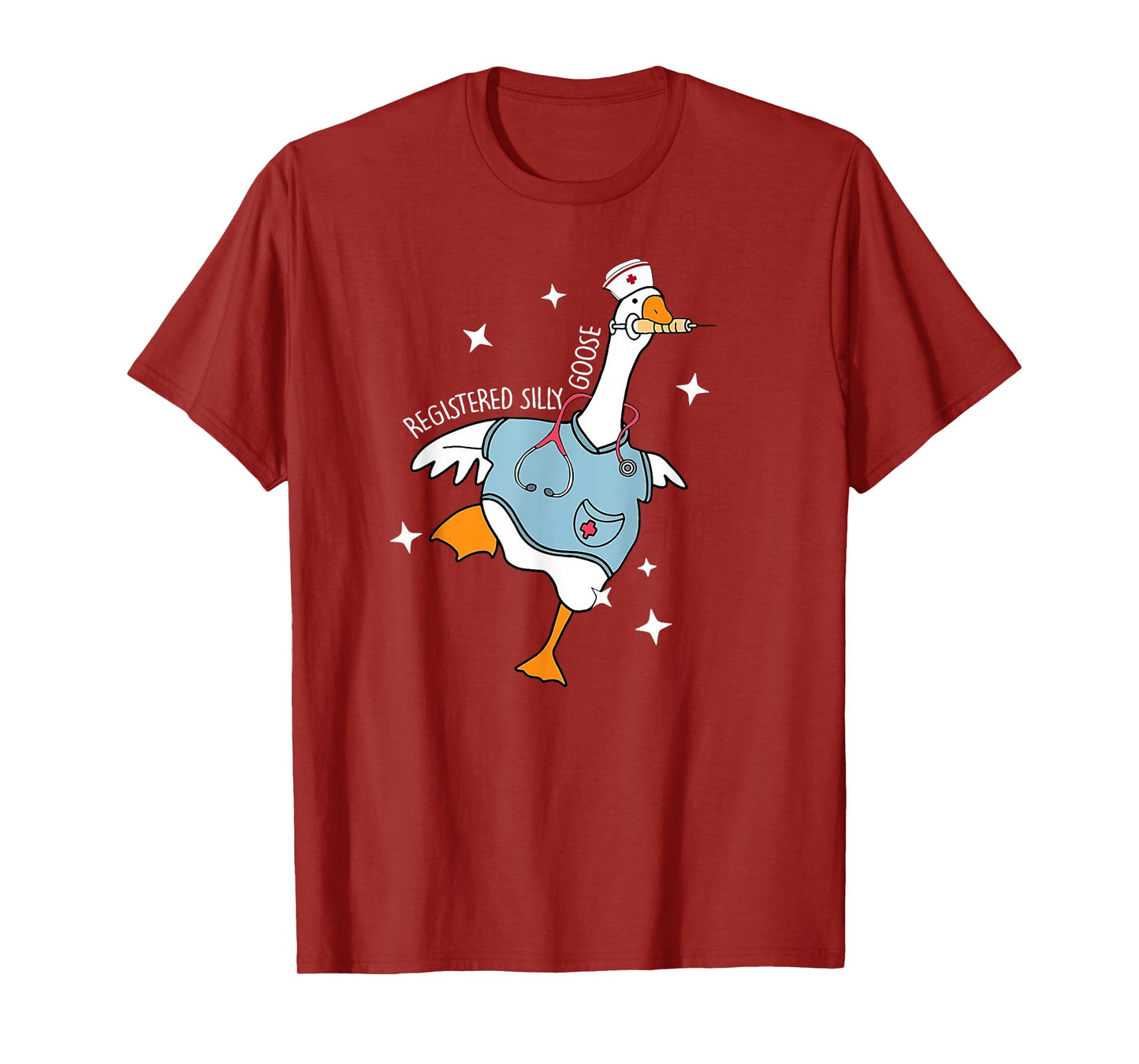 Nurse Silly Goose Pediatric Nurse Appreciation Black Cartoon Humor U-Neck Classic Fit Short Sleeve T-Shirt, Size Small, Unisex-Adult, Nurses, Nursing Students
