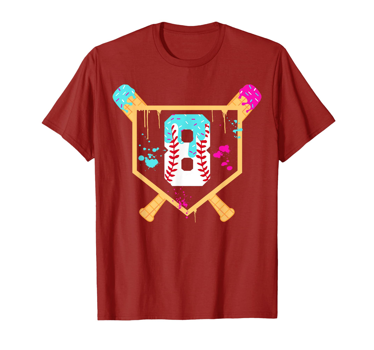Baseball 8 Year Old Ice Cream Drip 8th Birthday Boy 8 T-Shirt