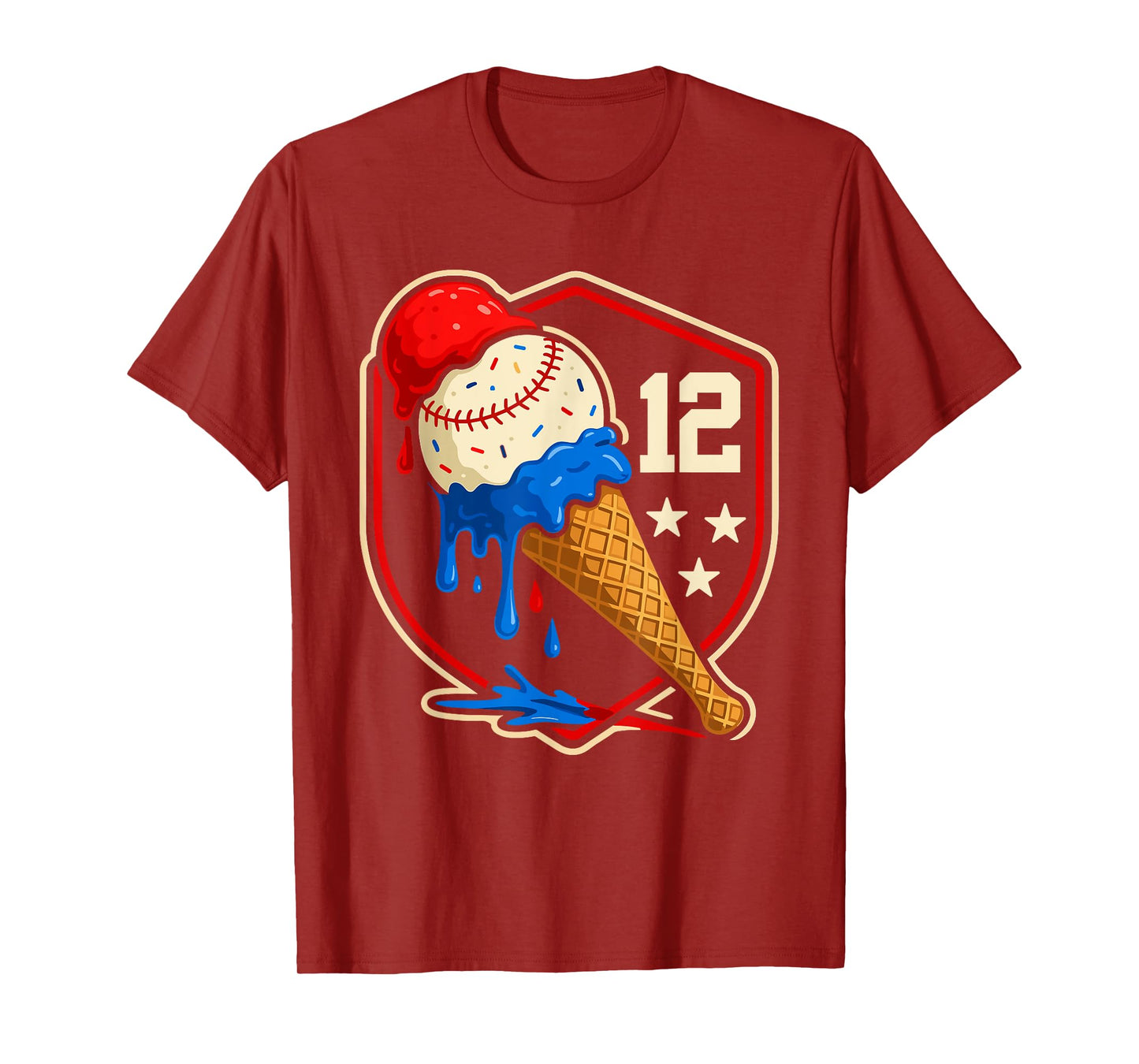 Baseball Drip 12 Year Old Ice Cream Drip 12th Birthday Boy T-Shirt