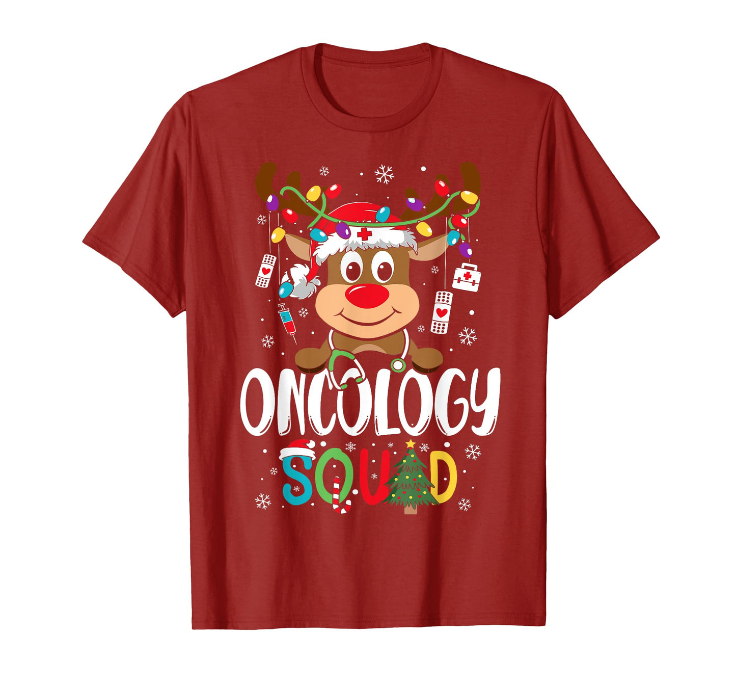Oncology Nurse Squad Reindeer Stethoscope Nurse Christmas T-Shirt