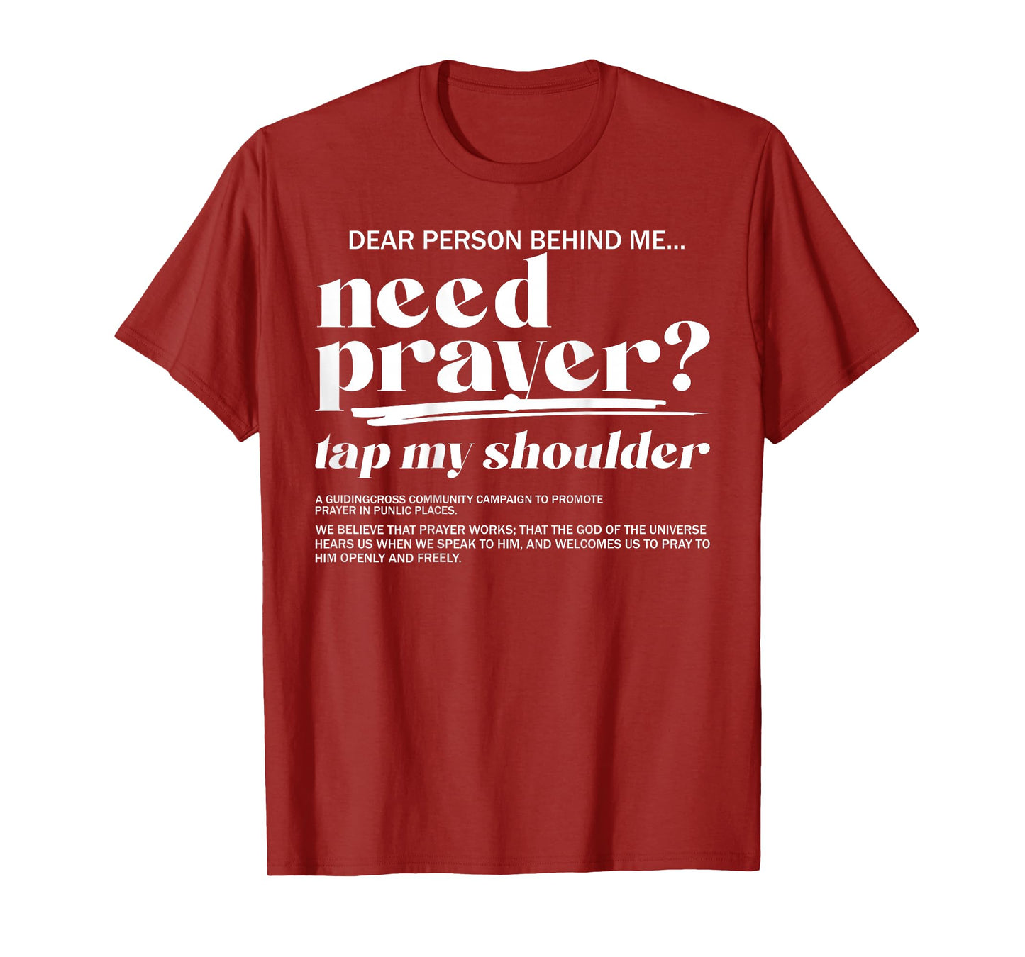 Need Prayer Tap My Shoulder Christian Men Women (On Back) T-Shirt