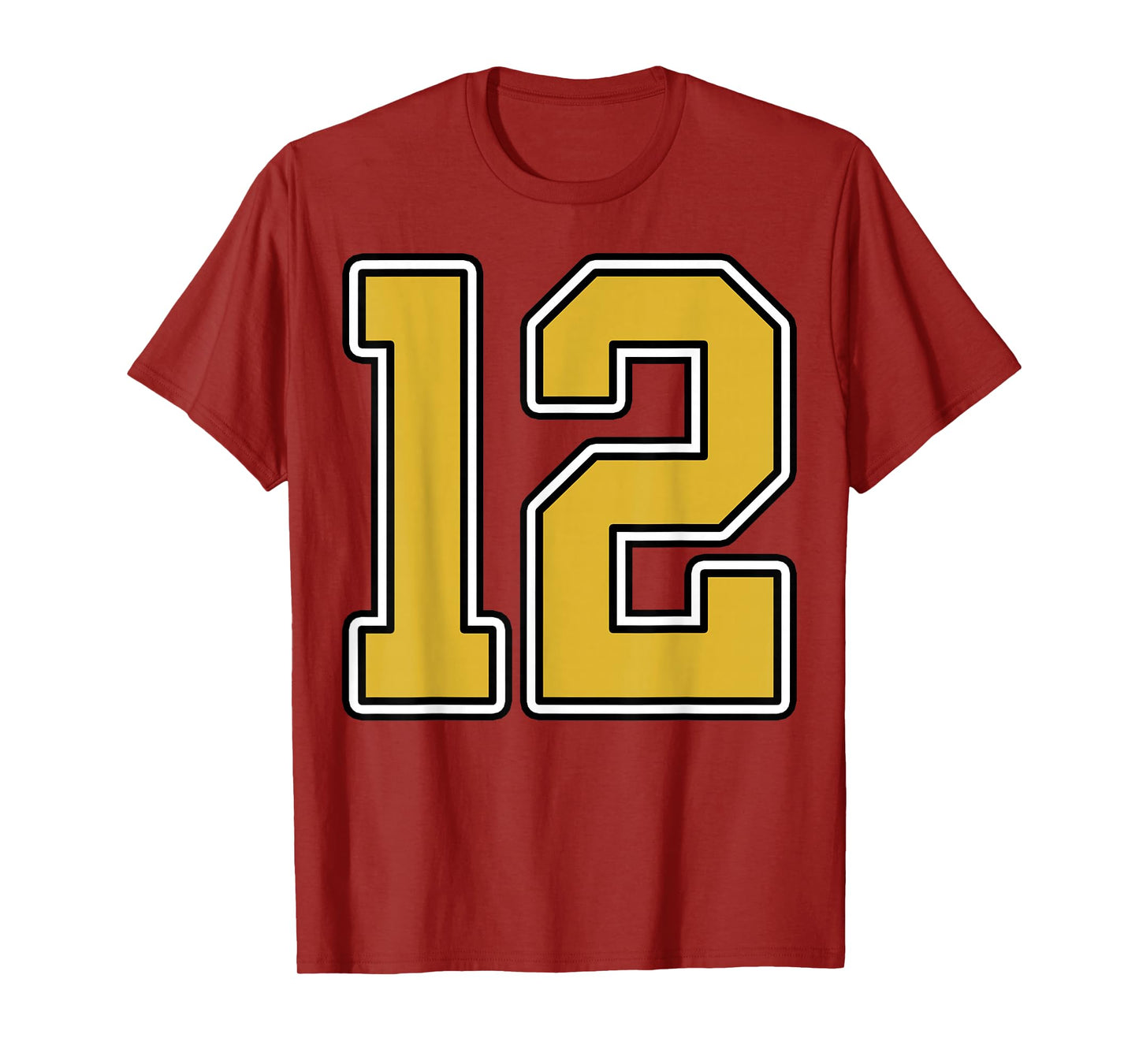 Old Gold Black White Sports Number 12 Jersey Uniform Player T-Shirt