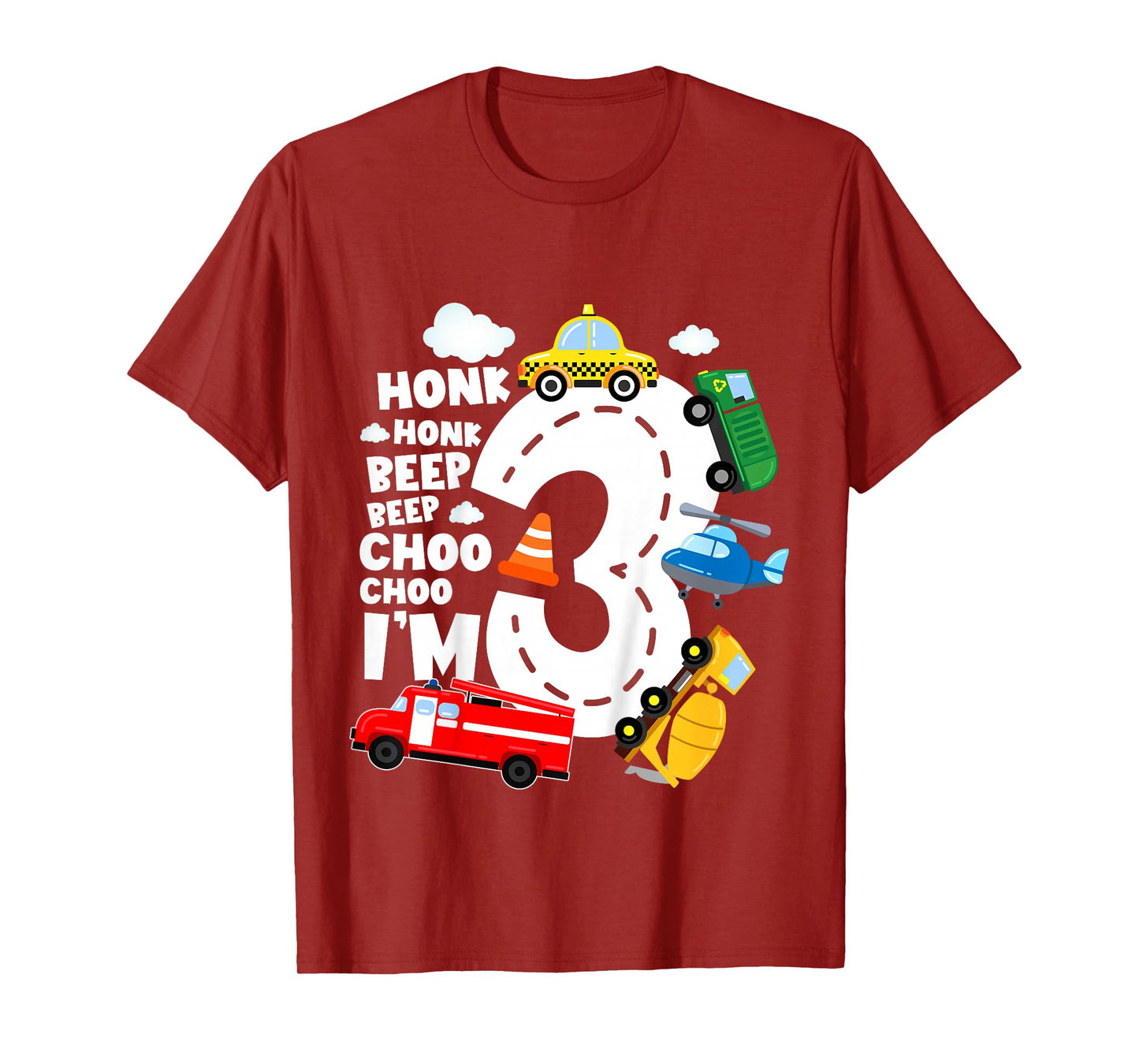 Kids 3 Year Old Transportation Birthday Boy 3rd Toddler Truck Car T-Shirt