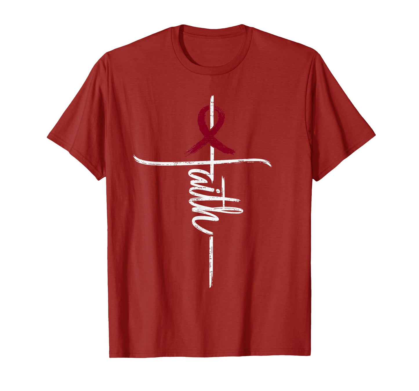 Faith Sickle Cell Anemia Awareness SCD Cross Ribbon Burgundy T-Shirt