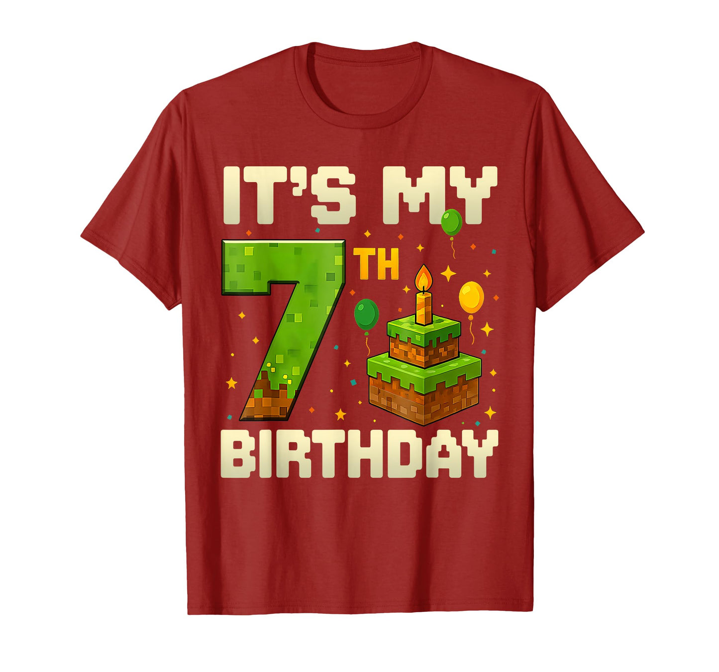 Birthday Boy 7 Years It's My 7th Birthday Game Video Pixel T-Shirt