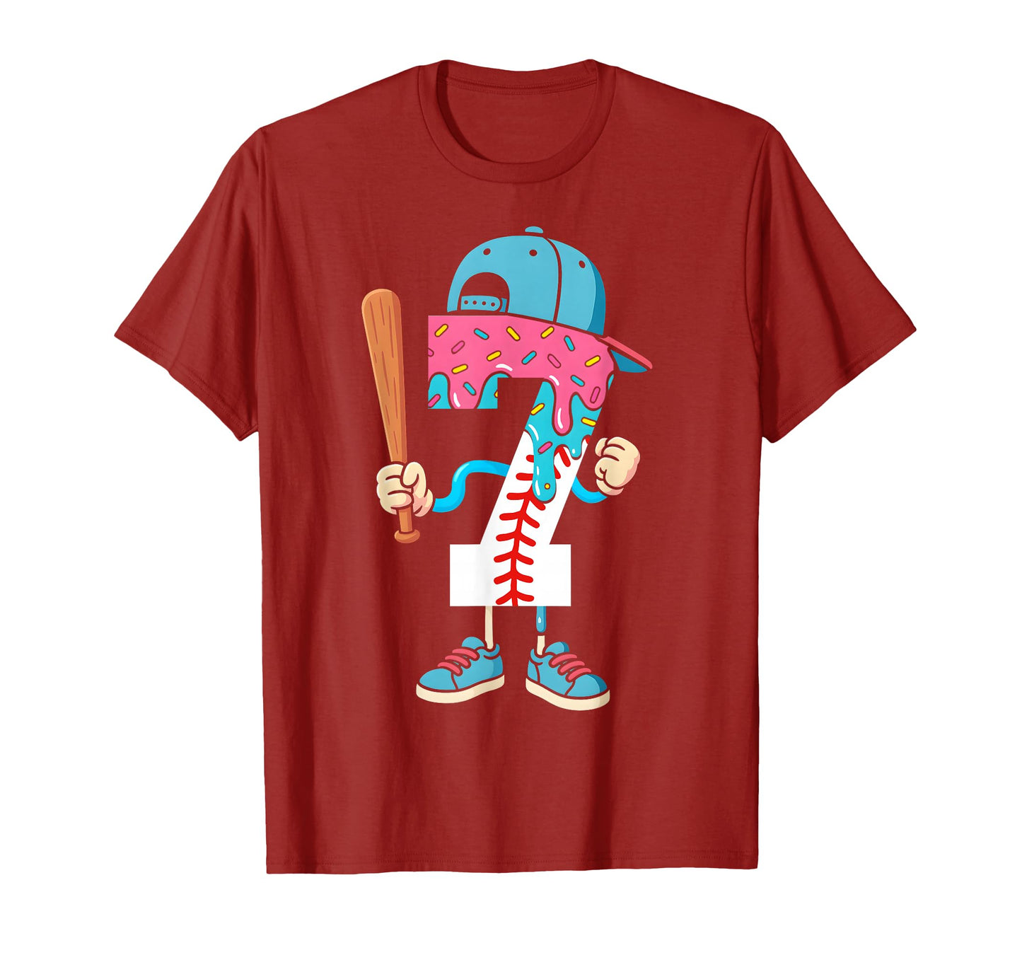 Baseball 7 Year Old Ice Cream Drip 7th Birthday Boy Number 7 T-Shirt