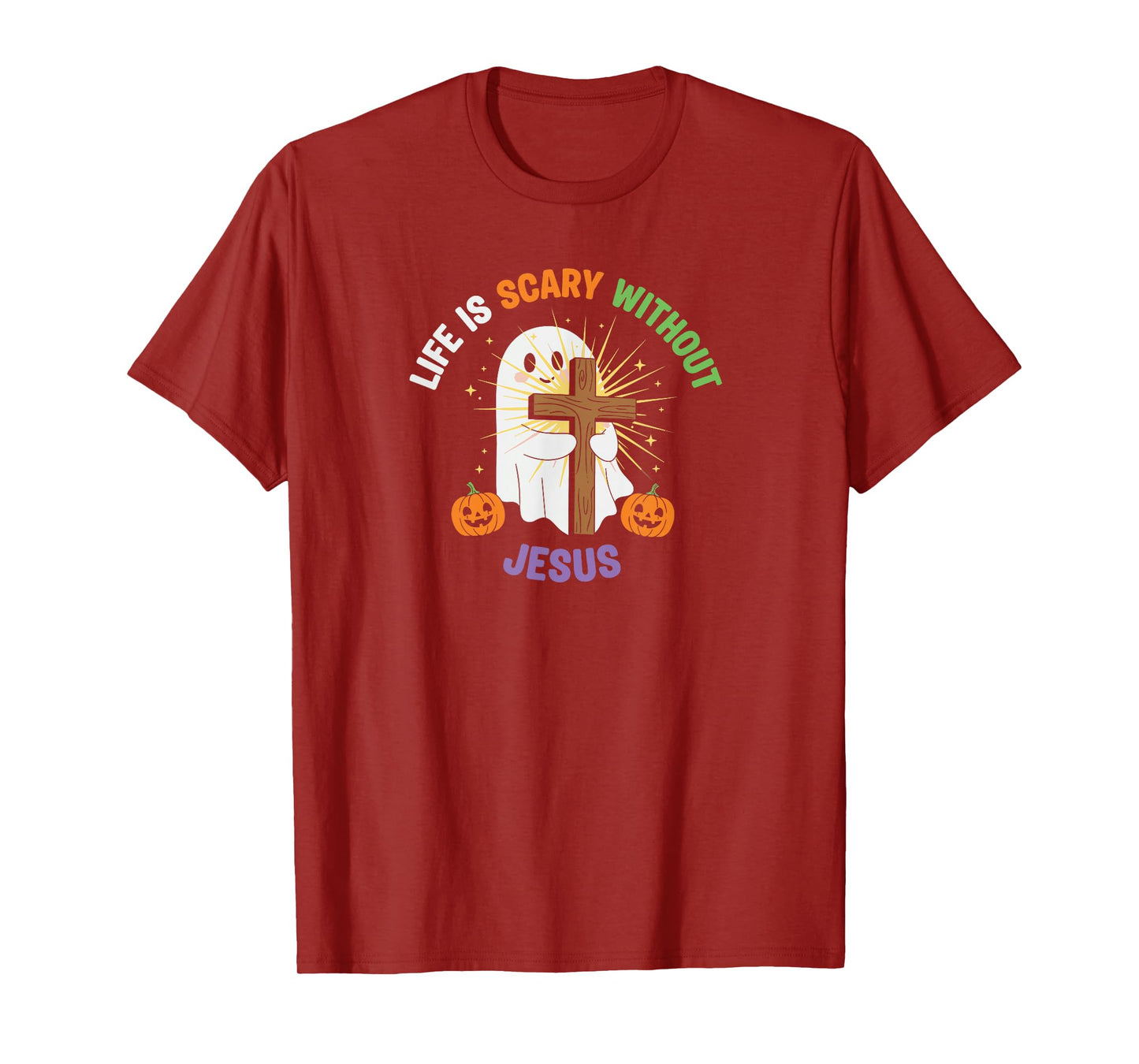 Life is Scary Without Jesus Christian Halloween Ghost T-Shirt