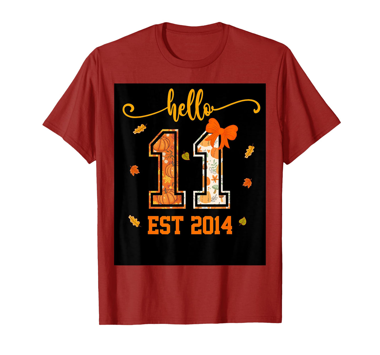 Hello 11 Est 2014 Preppy Coquette Fall 11th Birthday Girl T-Shirt