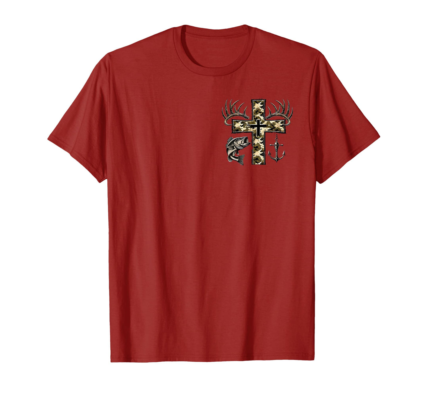 (2sided) Fishing Cross Camo Faith Christian Fisherman Hunter T-Shirt