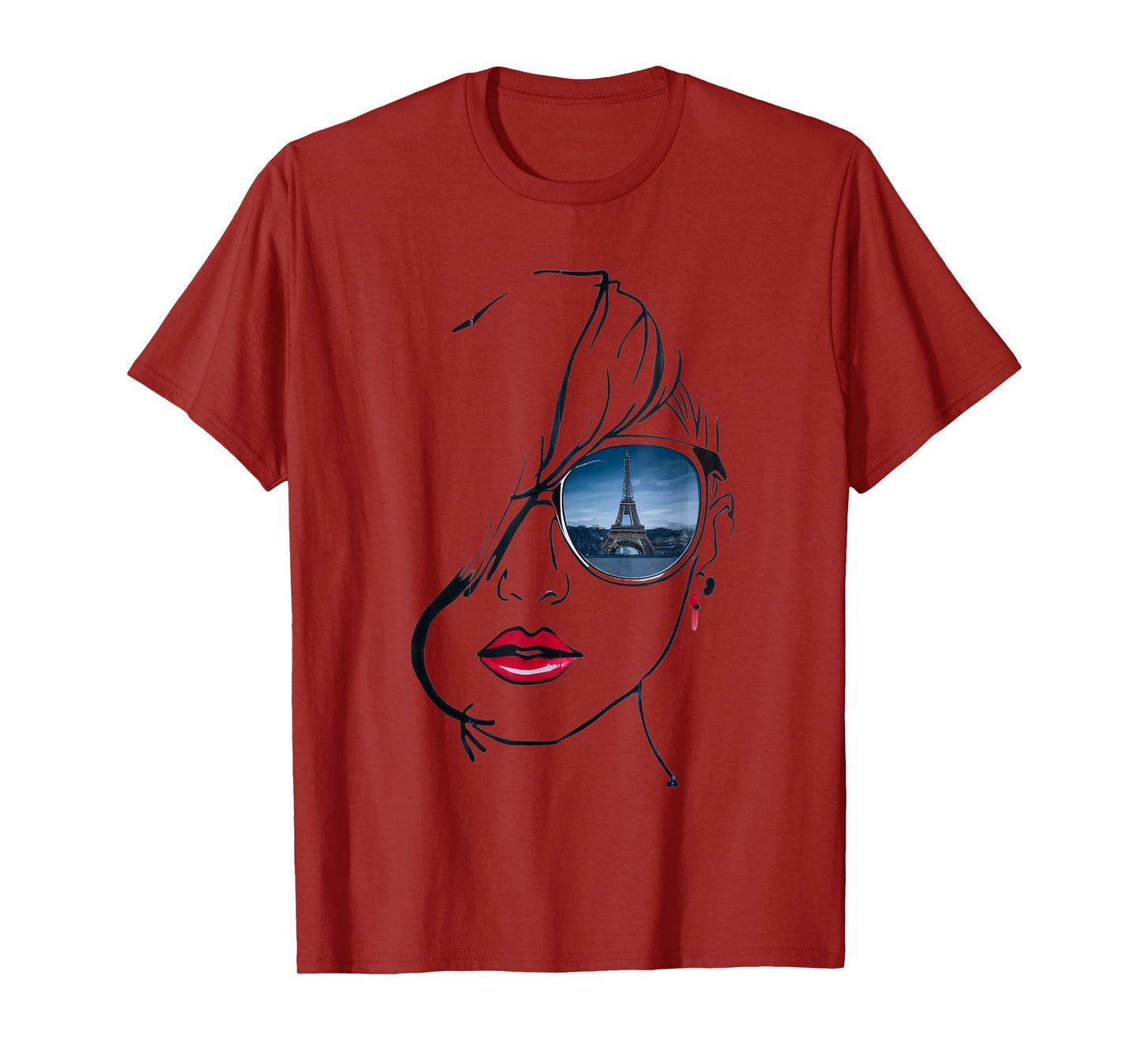 Woman's head lineart, with glasses Eiffel Tower reflection T-Shirt