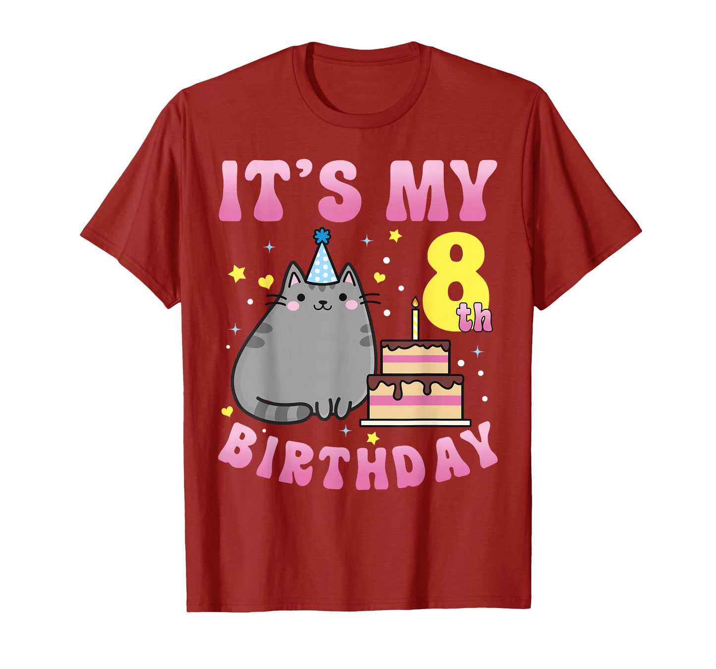 8 Years Old Girl Boy It's My 8th Birthday Cute Kawaii Cat T-Shirt