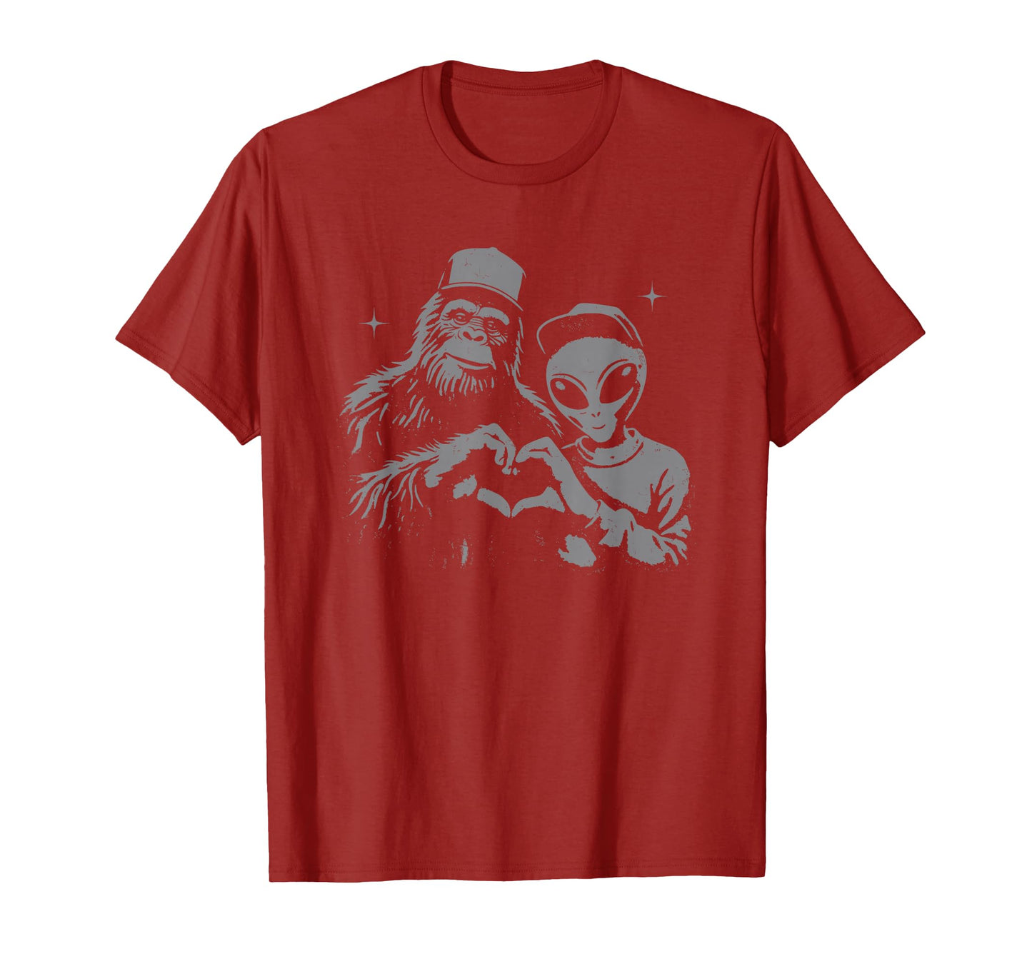 bigfoot and alien Sasquatch love hand sign T-Shirt