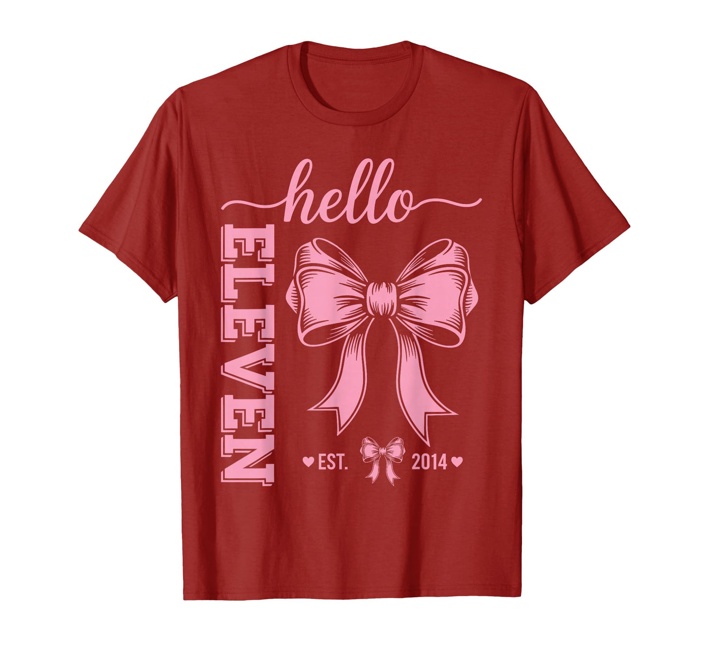 Hello Eleven Est 2014 11th Birthday Girl Coquette Bow T-Shirt