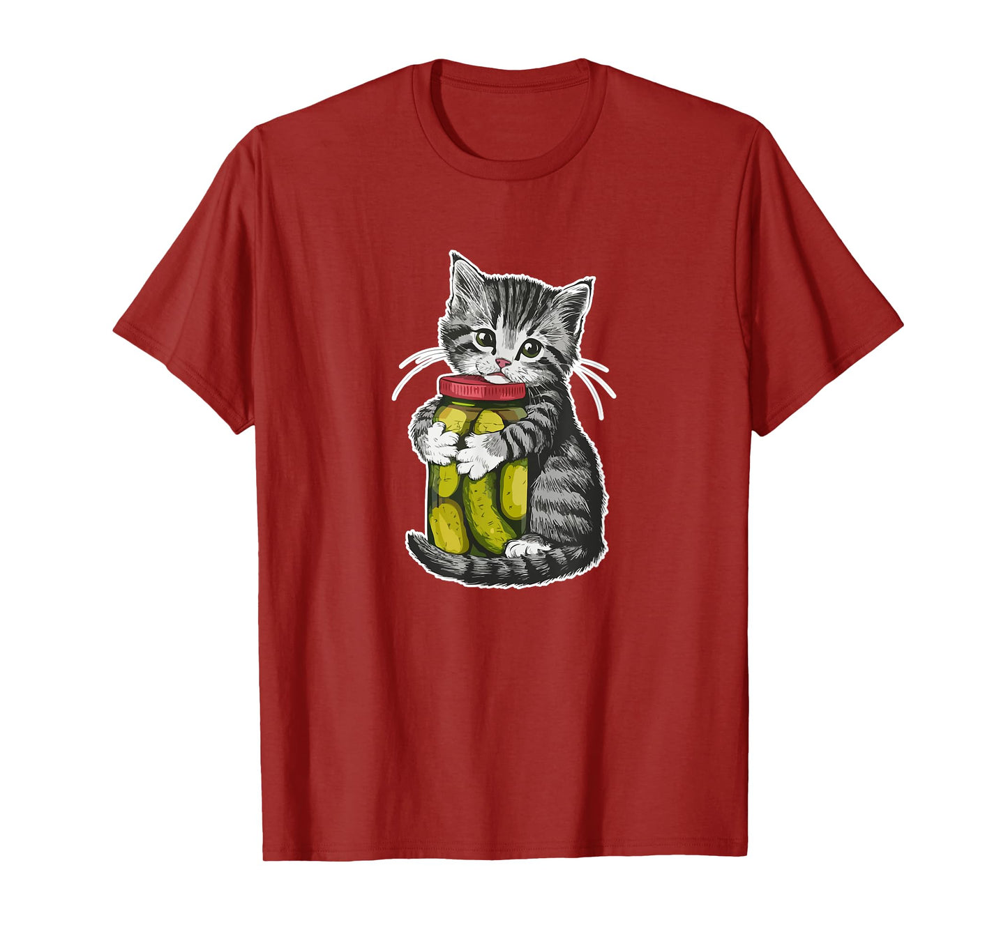 Cute kitten Cat hugging a jar of dill pickles Cat Lovers T-Shirt