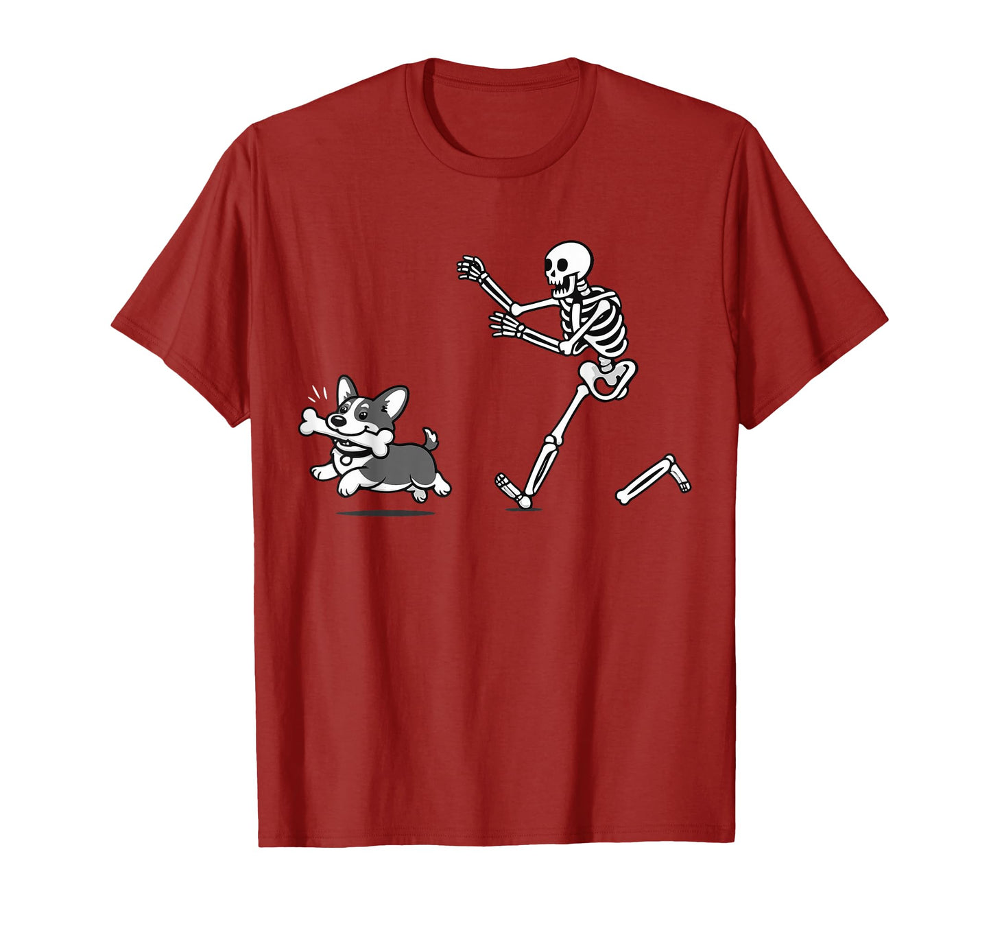 Skeleton Chasing Corgi Halloween Vibe Corgi Dog Lover T-Shirt