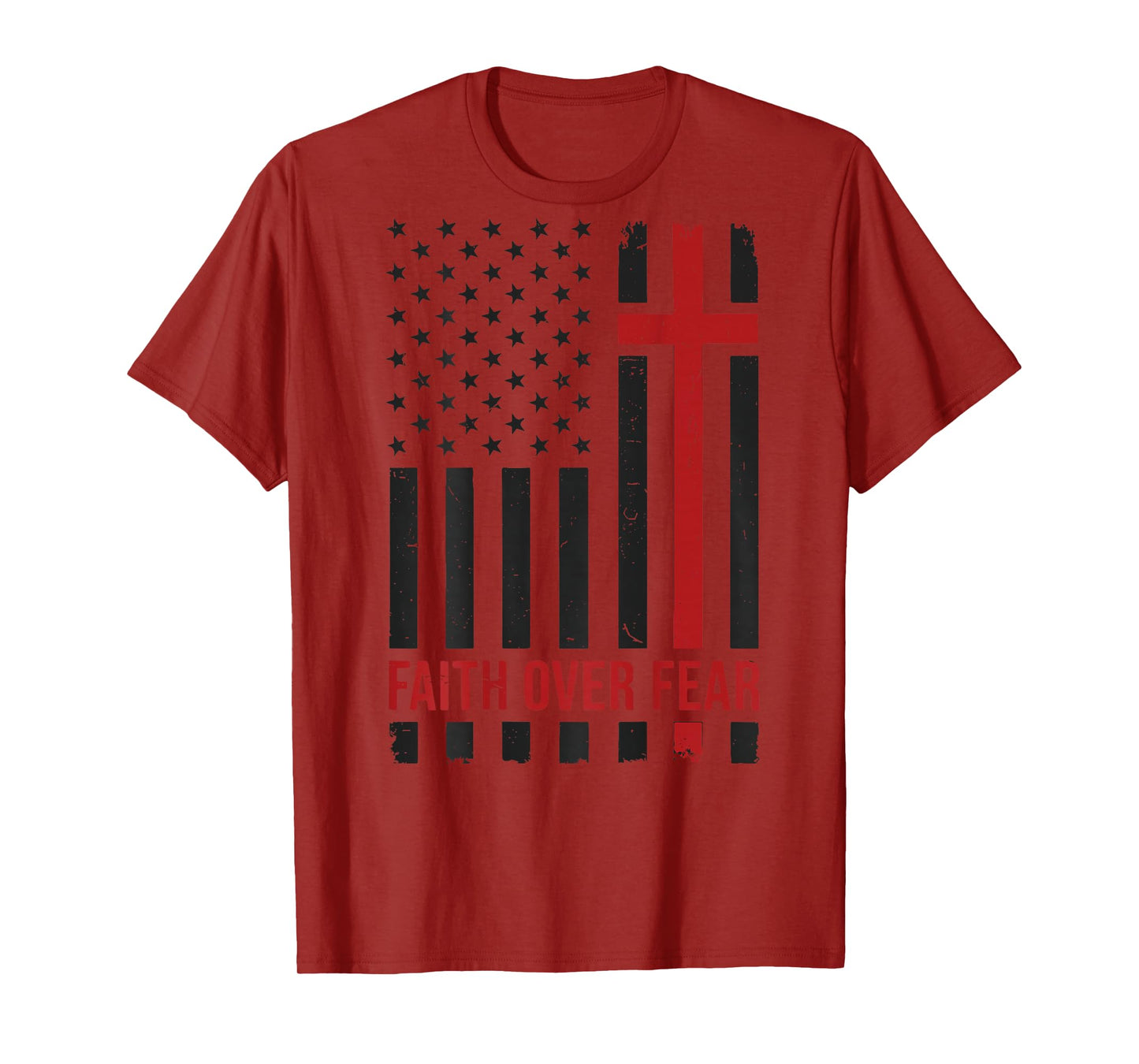 Womens Christian Patriotic Faith Over Fear American Flag Boy T-Shirt