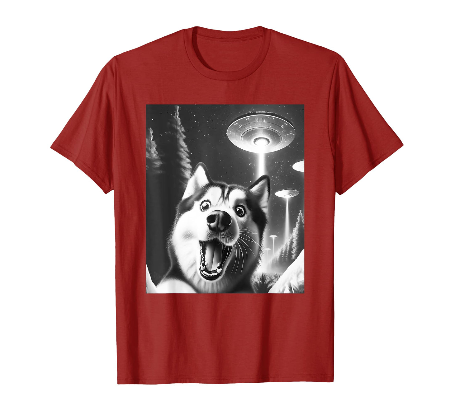 Funny Siberian Husky Alien UFO Taking a Selfie Dog Mom Dad T-Shirt