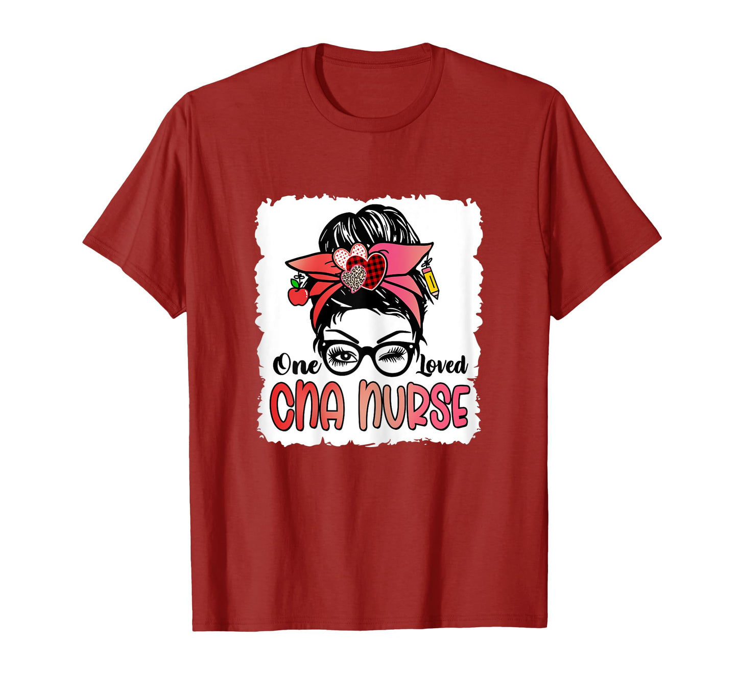 Womens Bleached One Loved Cna Nurse Cute Valentine Messy Bun Women T-Shirt
