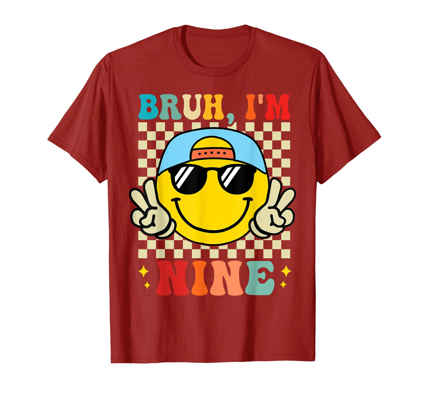 Bruh I'm Nine 9 9th Birthday Groovy Boys Girls 9 Years Old T-Shirt