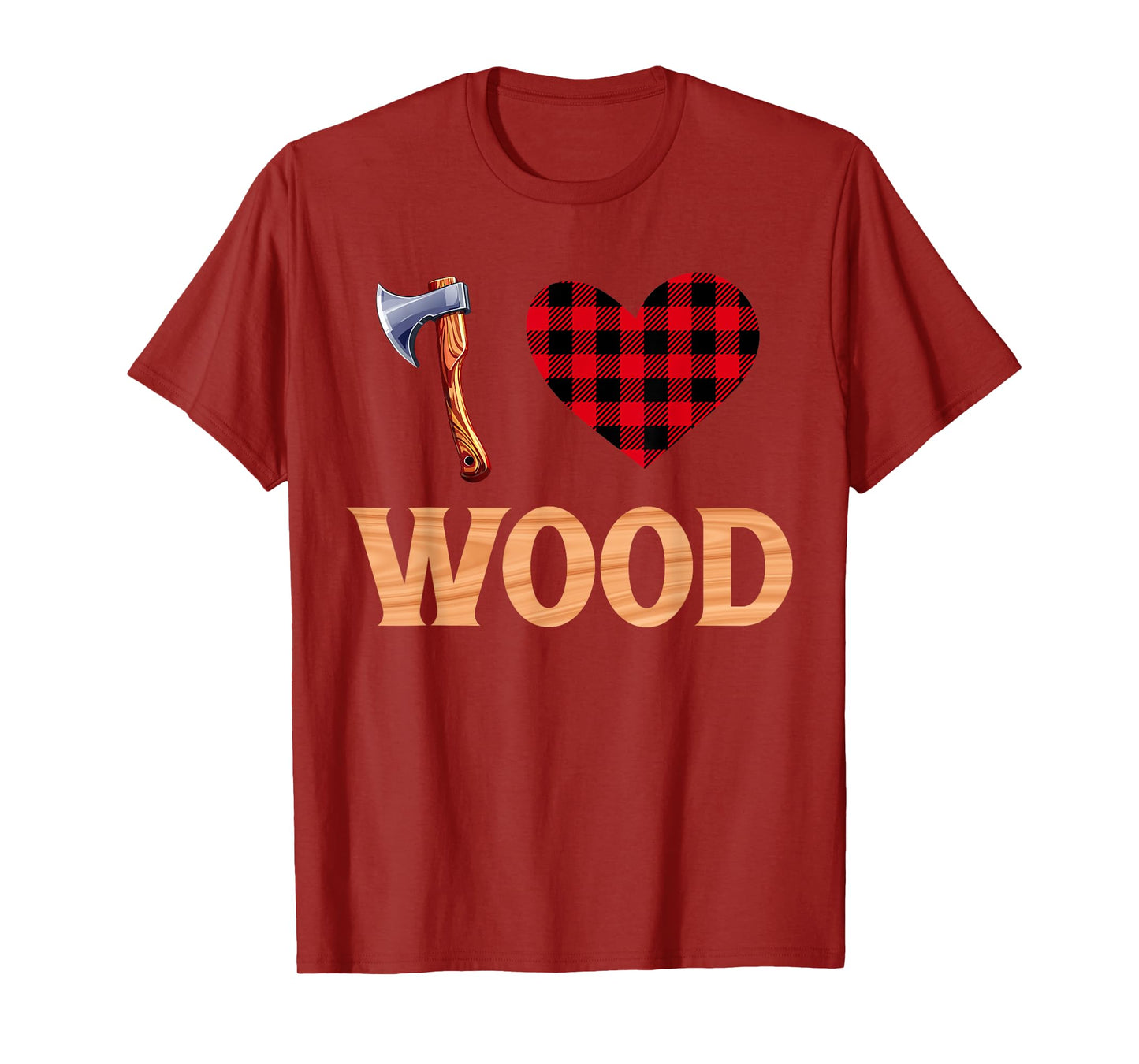 Funny Lumberjack I Love Wood Checkered Heart Logger T-Shirt