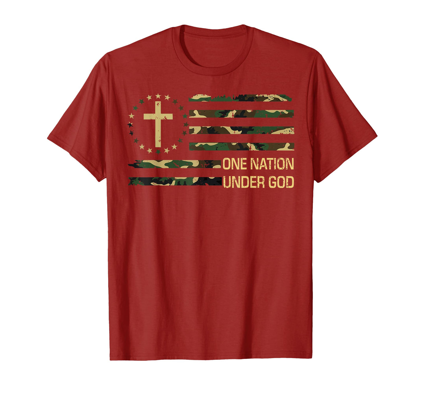 Jesus One Nation Under God Camo American Flag Cross God T-Shirt