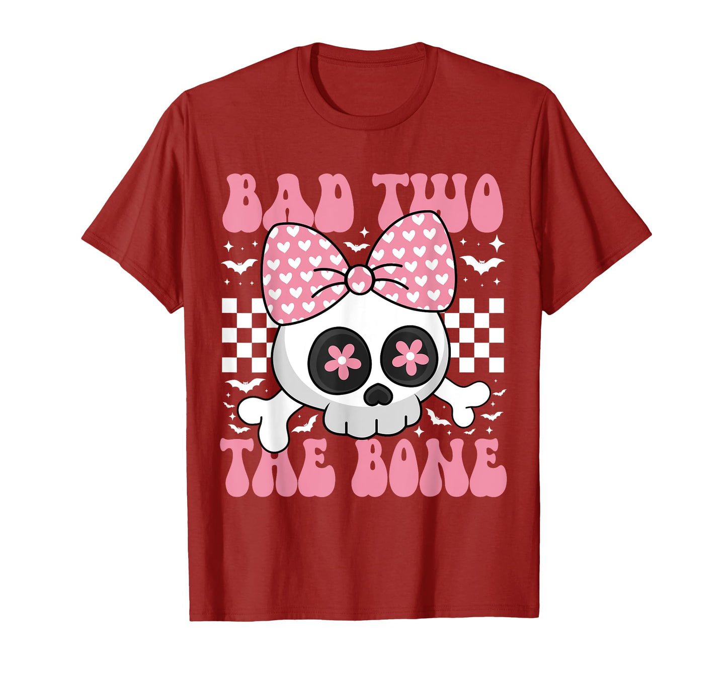 Bad Two The Bone Skull with Pink Bow for Halloween T-Shirt