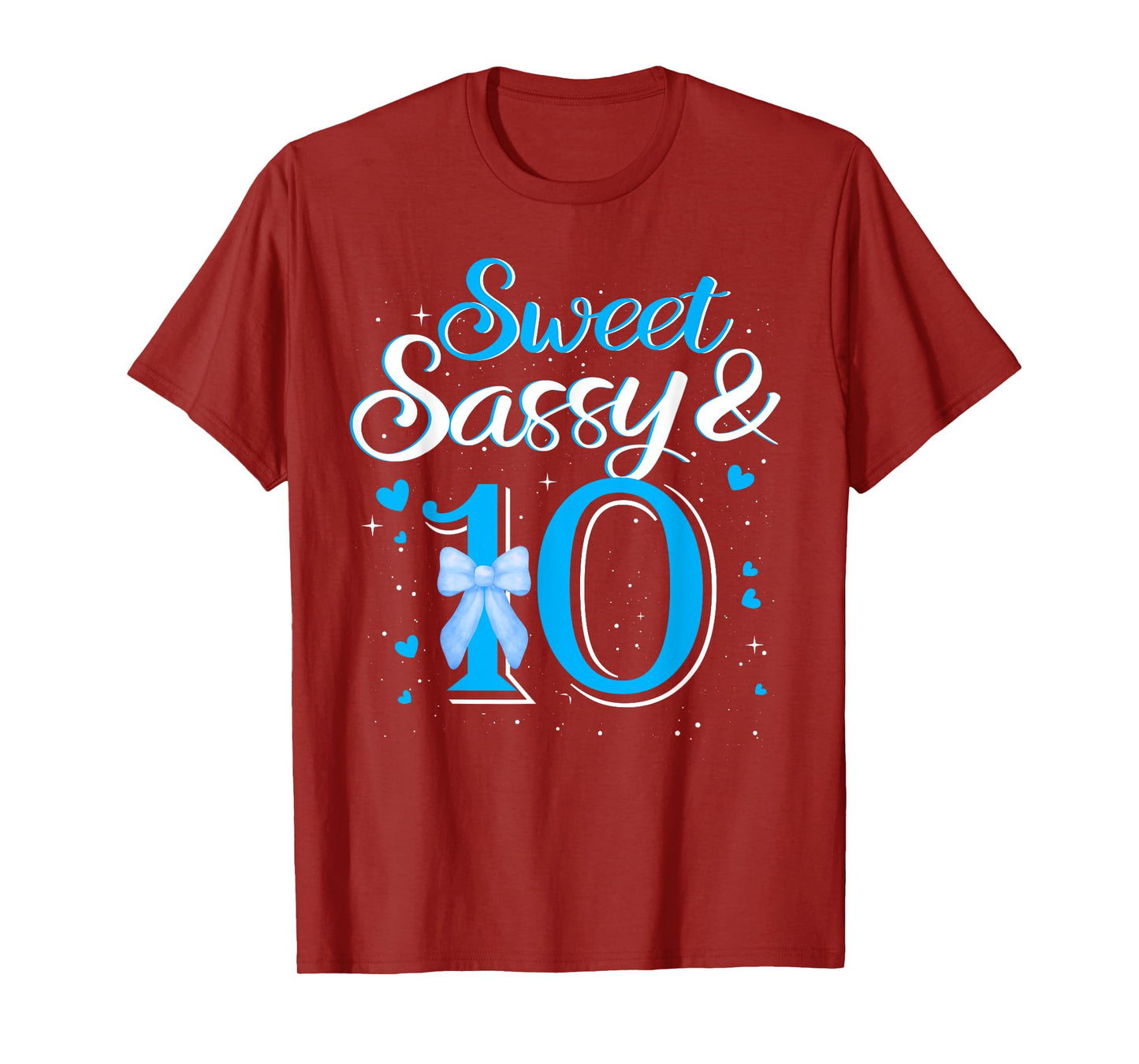 Blue Sweet Sassy And 10th Ten Bow Birthday 10 Year Old Kids T-Shirt