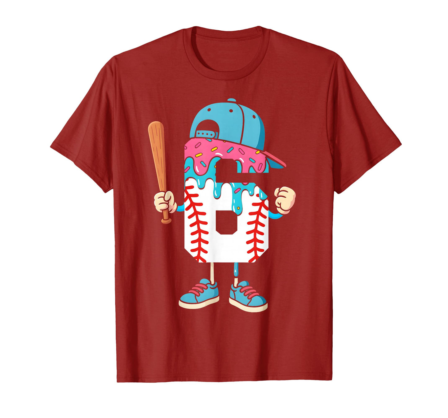 Baseball 6 Year Old Ice Cream Drip 6th Birthday Boy Number 6 T-Shirt