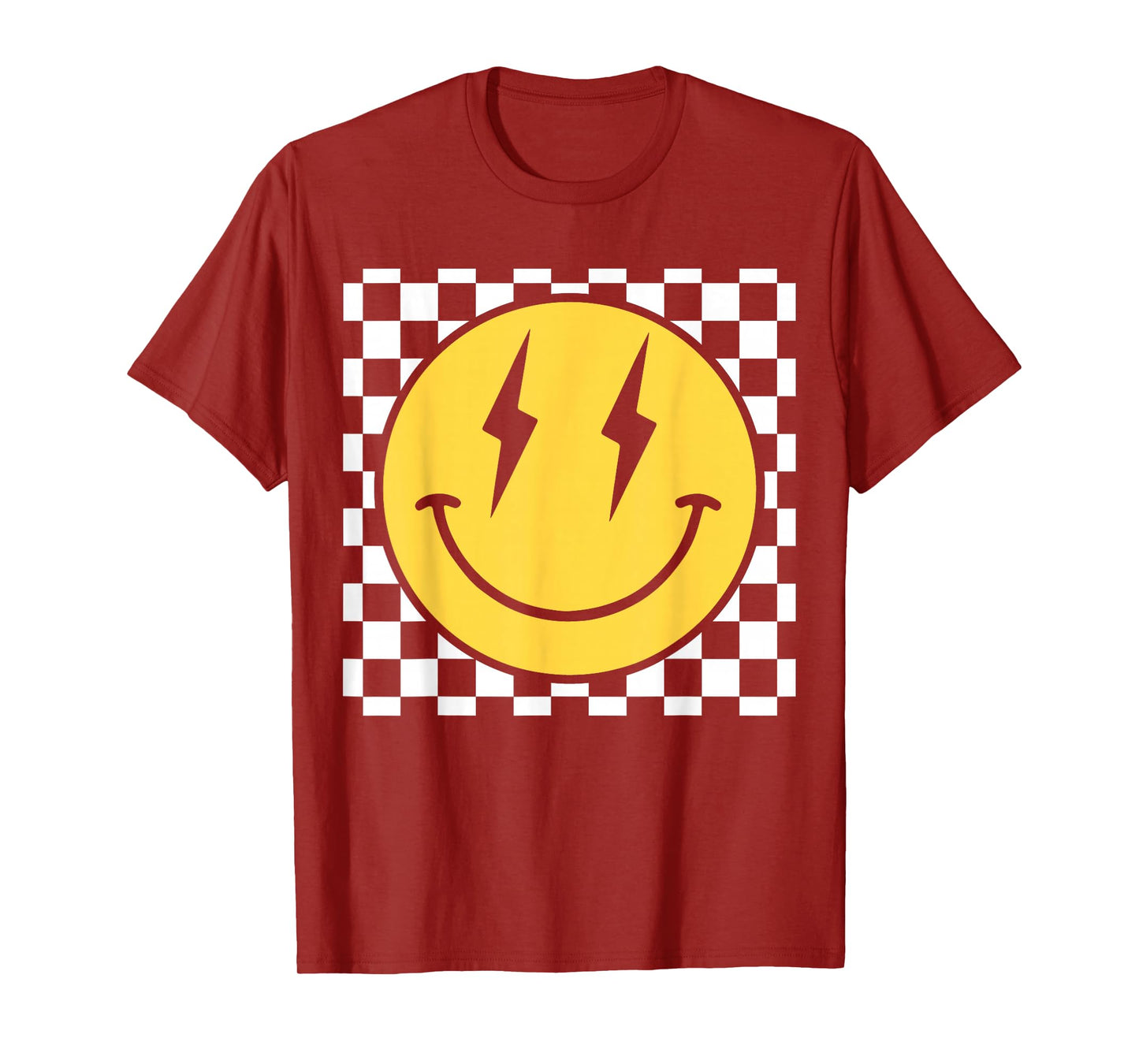 Retro Happy Face Distressed Checkered Pattern Smile Face T-Shirt