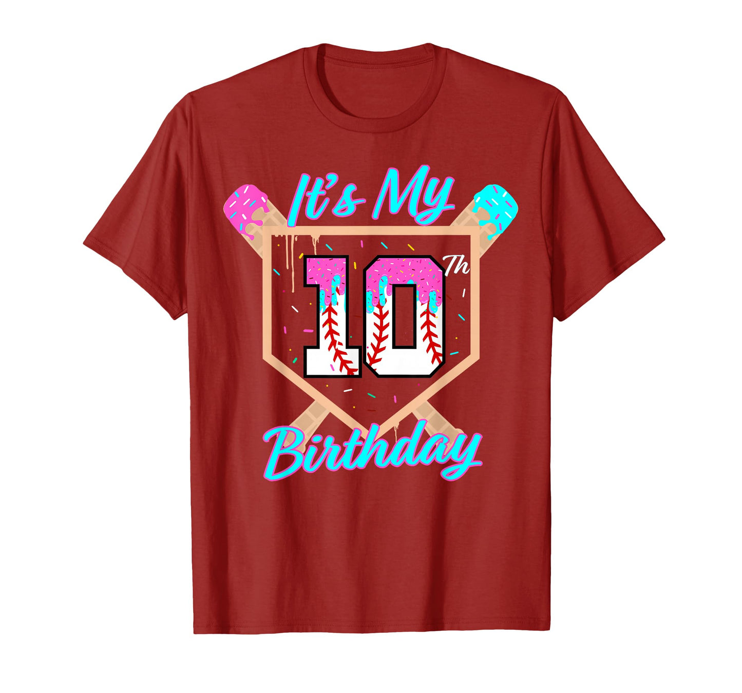Baseball 10 Year Old Ice Cream Drip 10th Birthday Boy 10 T-Shirt