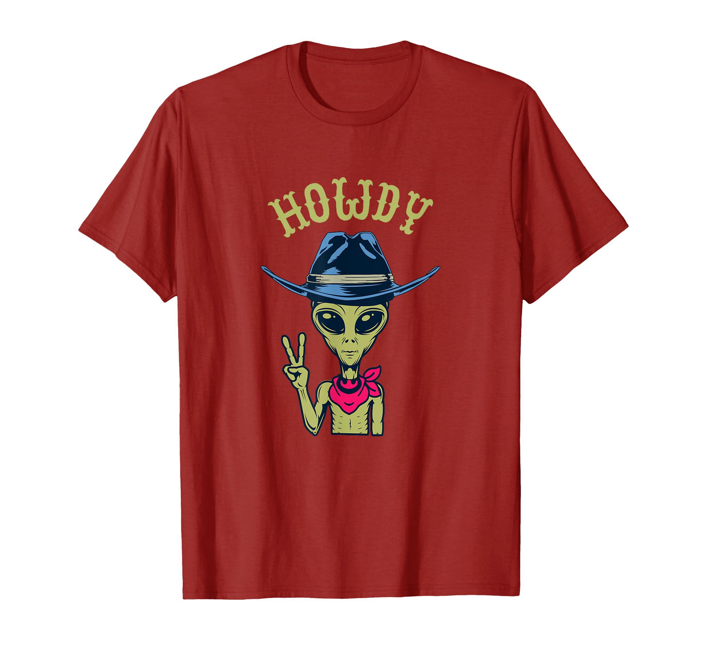 Funny Alien Cowboy Hat Howdy Peace Sign T-Shirt