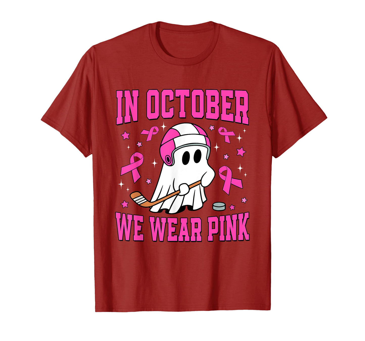In October We Wear Pink Ghost Hockey Breast Cancer T-Shirt