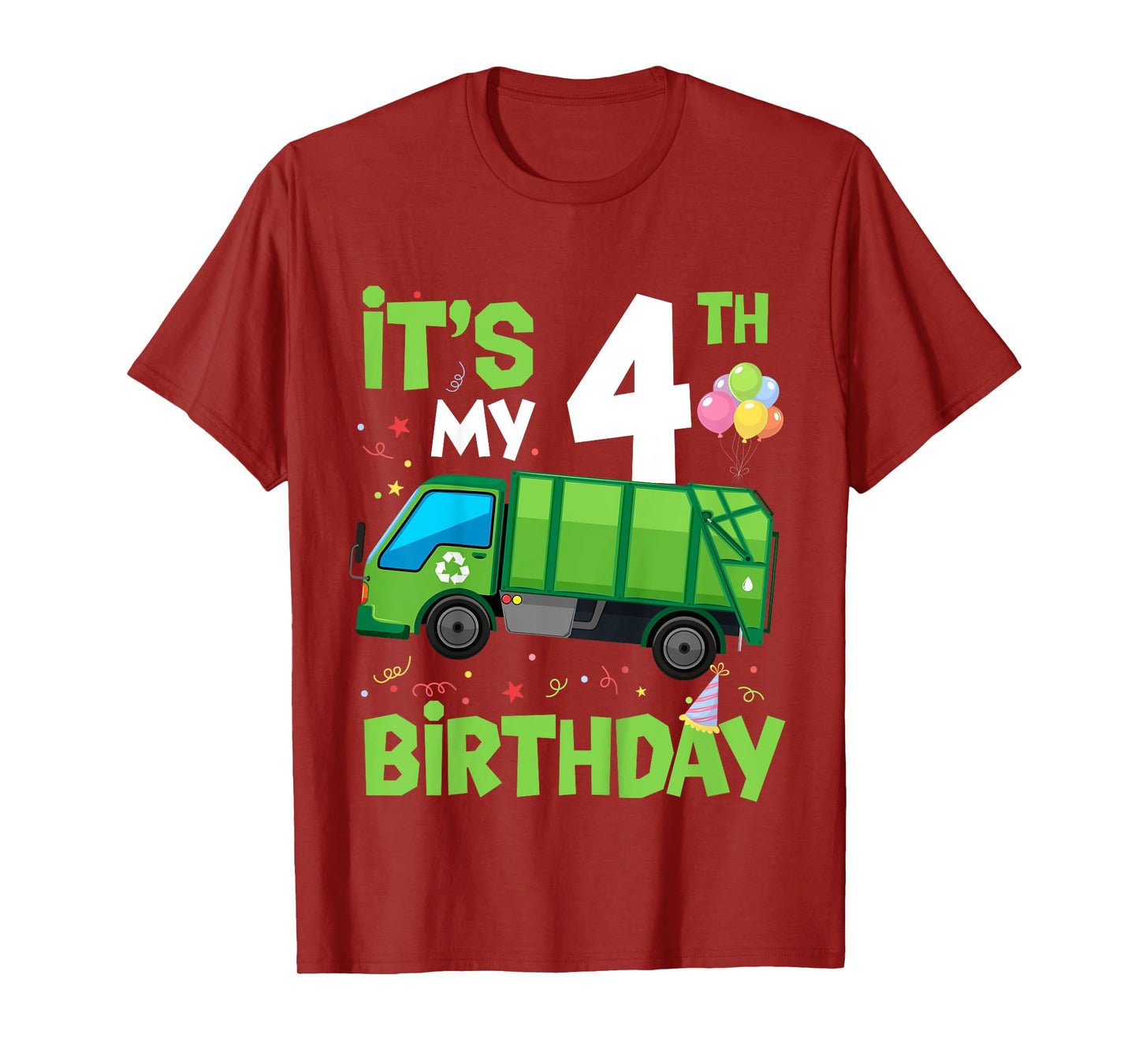 Kids It's My 4th Birthday Garbage Truck 4 Year Old Birthday Boy T-Shirt