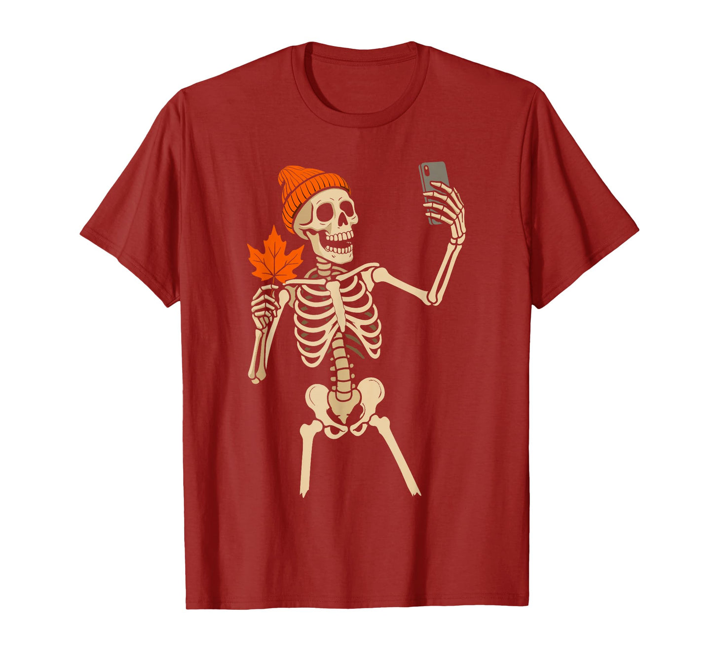 Skeleton Selfie Fall Autumn Men Women Kids Funny Halloween T-Shirt