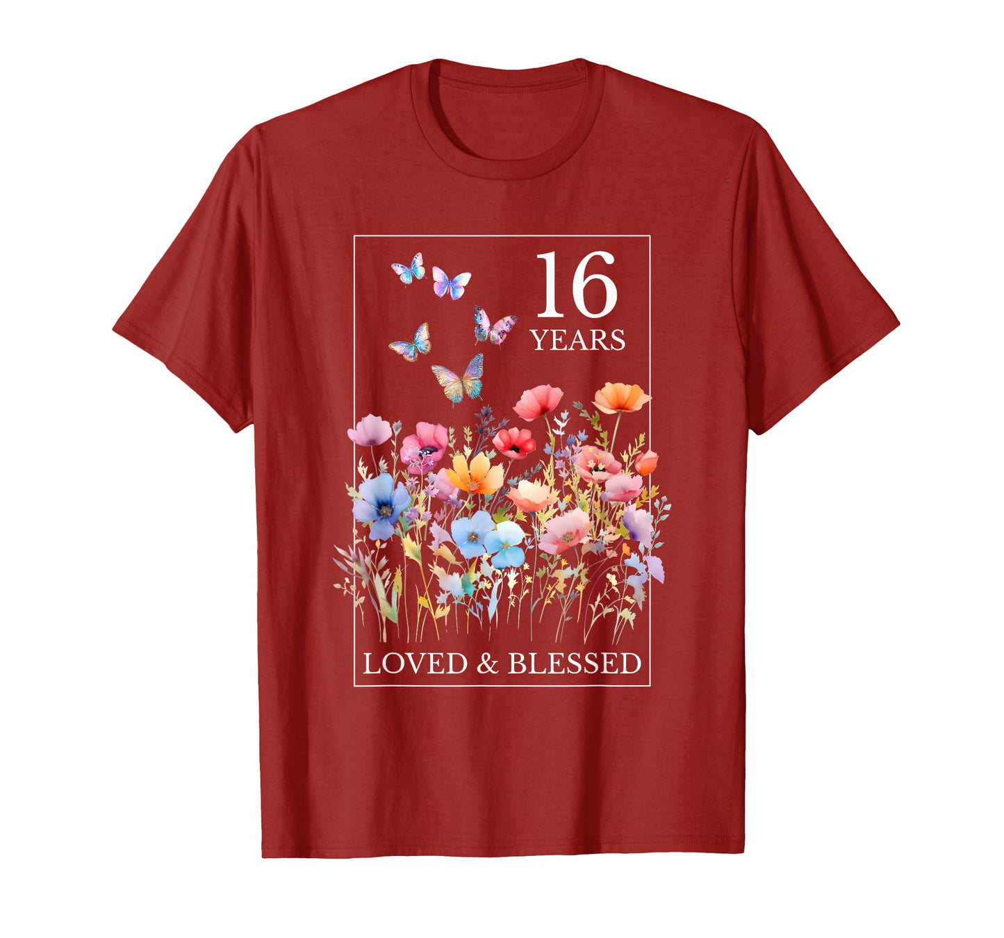 16 Years Loved Blessed Butterfly Flower Stamp 16th Birthday T-Shirt