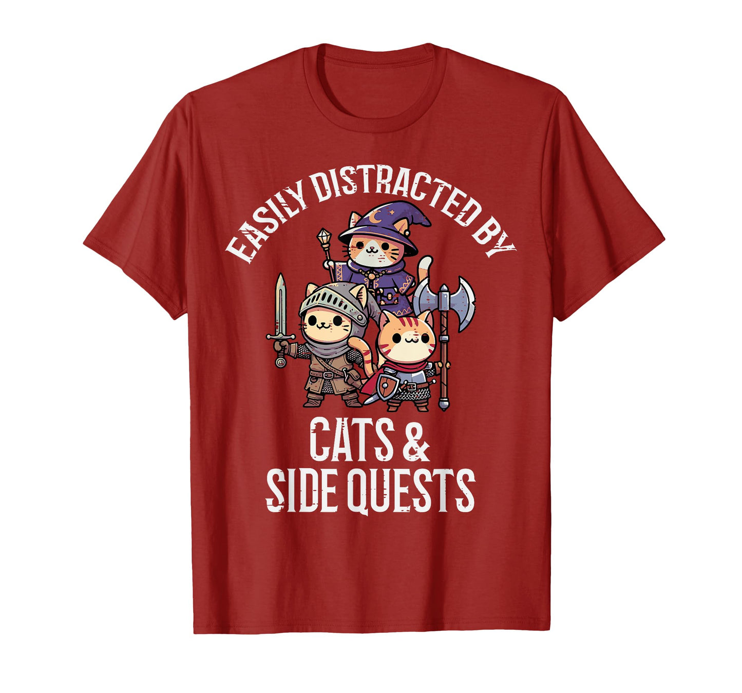 Gamer Easily Distracted By Cats Side Quests Men Boys Kids T-Shirt