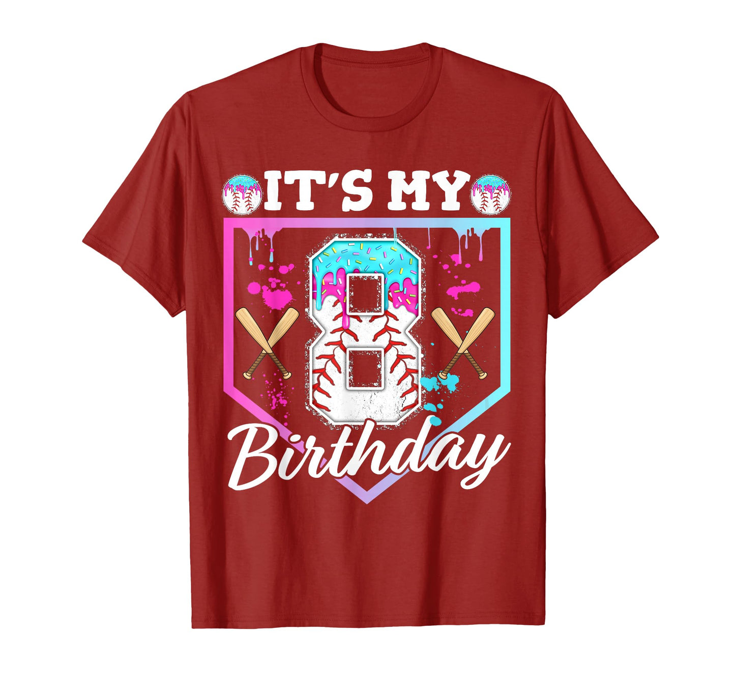Baseball Drip 8 Year Old Ice Cream 8th Birthday Boy Dripping T-Shirt