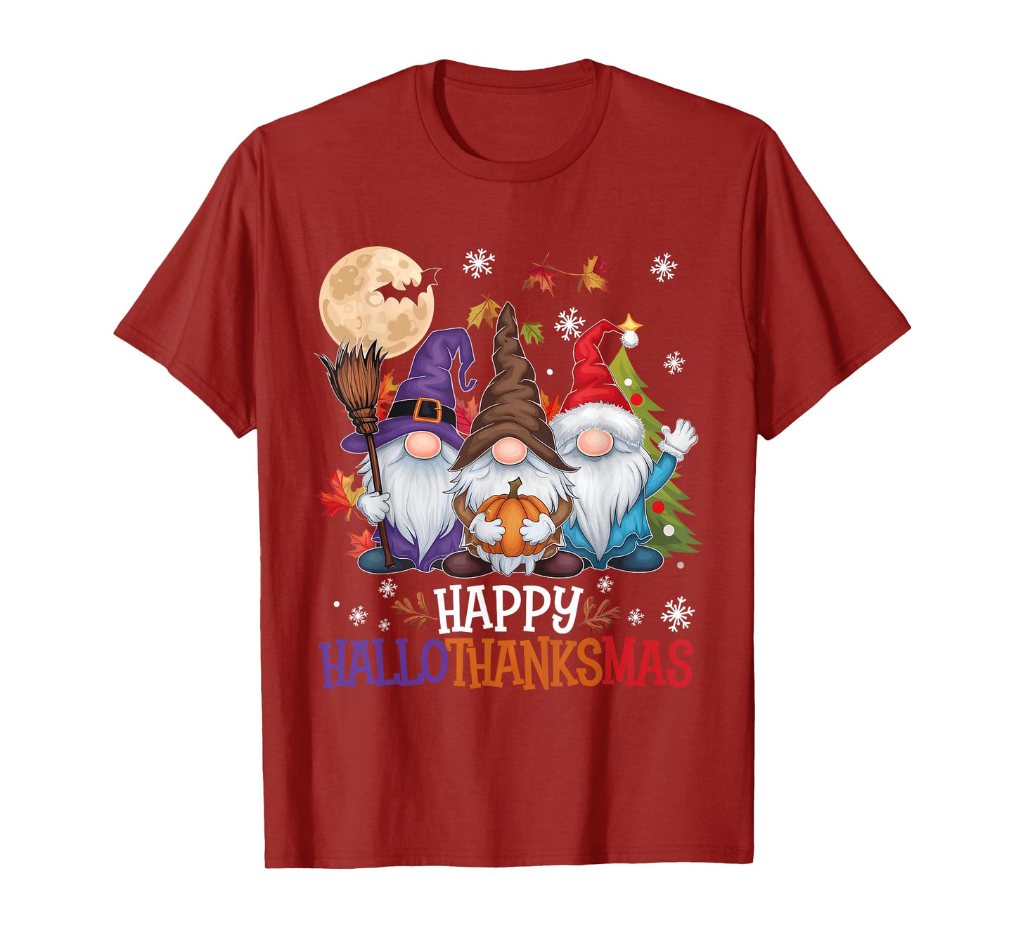 Gnomes Lover Halloween Merry Christmas Happy Hallothanksmas T-Shirt