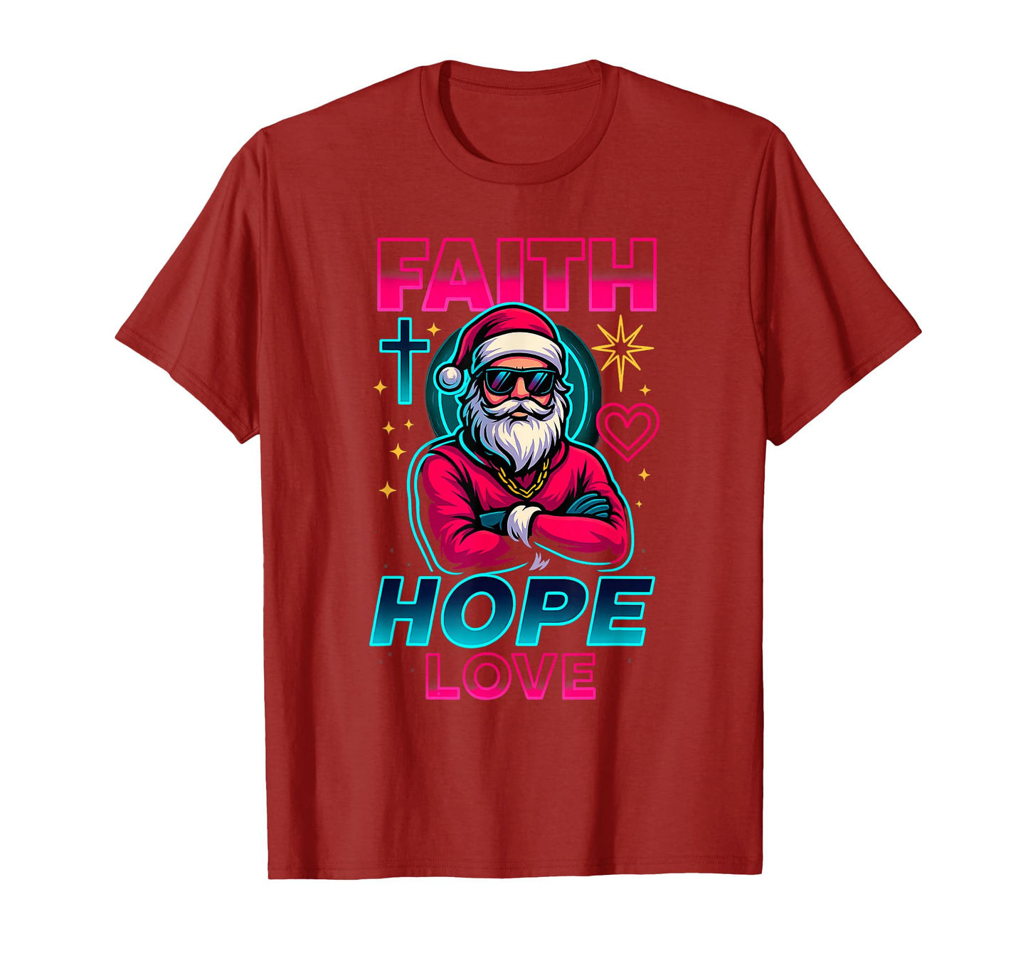 Retro Santa Faith Hope Love Christmas Design T-Shirt