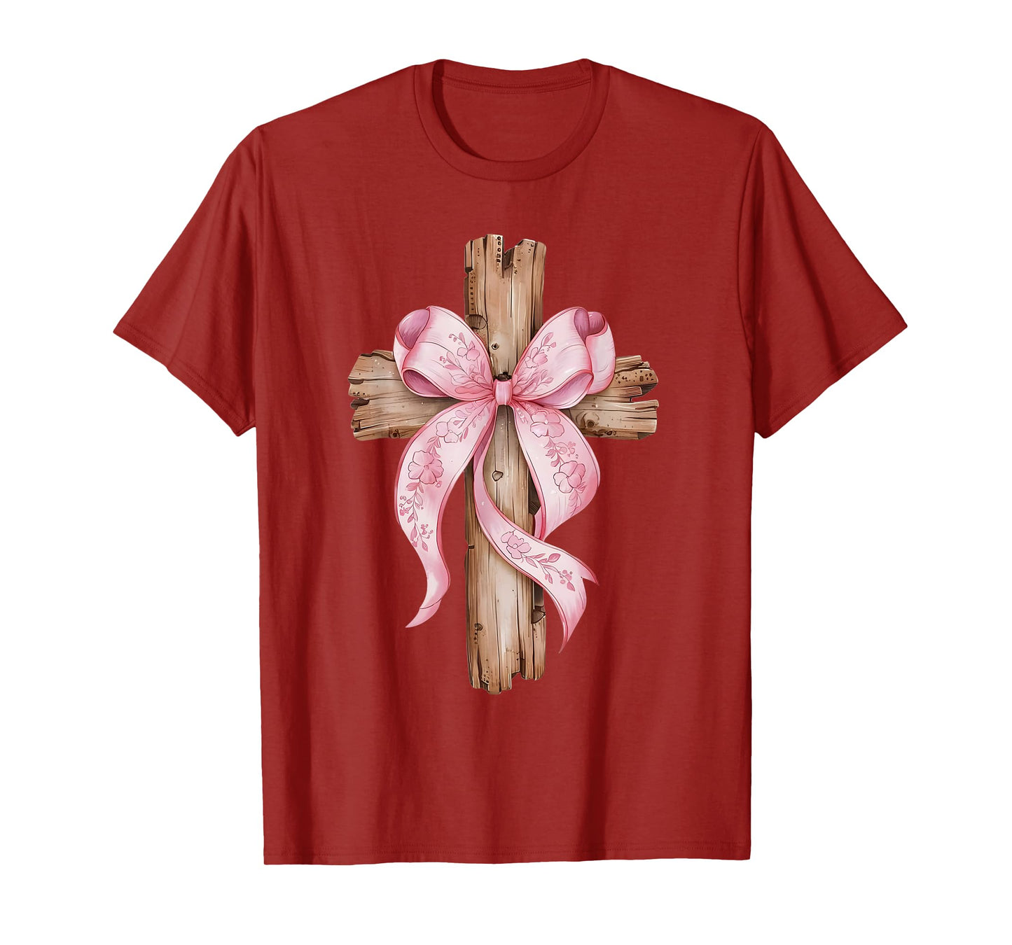 Christian Rustic Cross with Pink Bow Faithful Beauty T-Shirt
